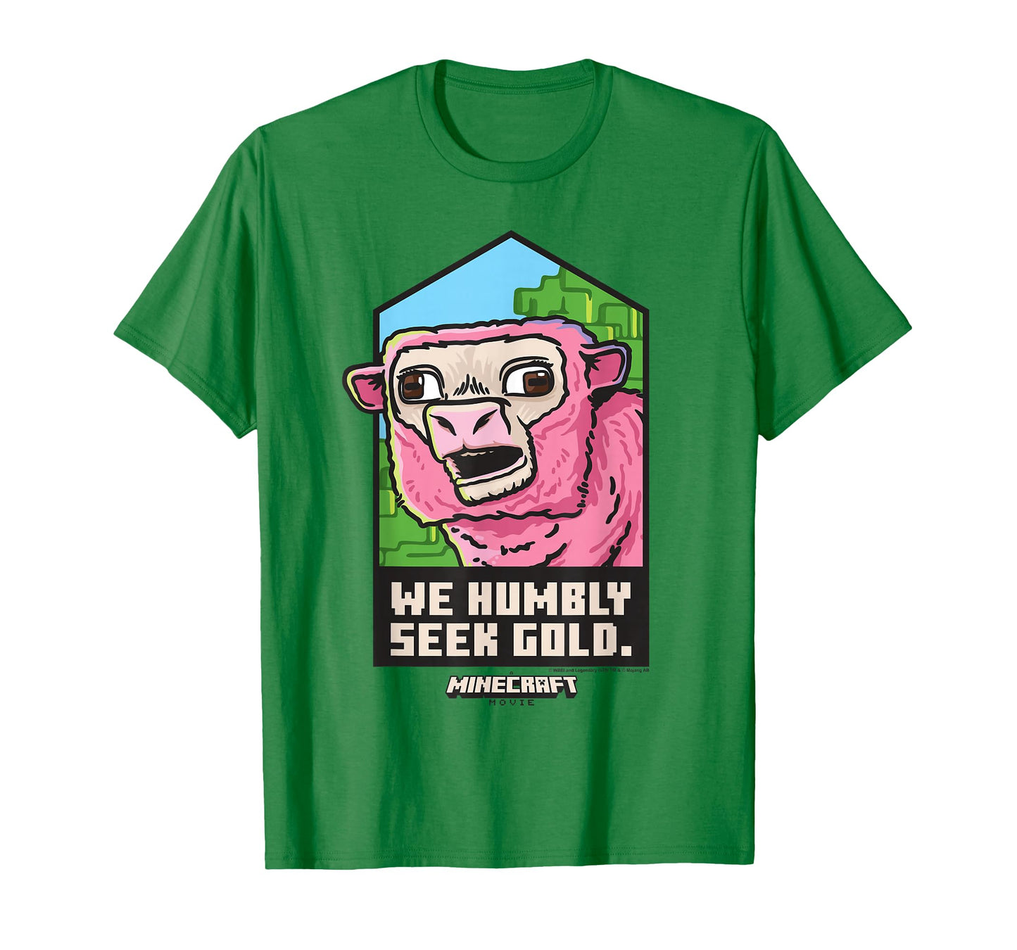 A Minecraft Movie We Humbly Seek Gold Pink Sheep Portrait T-Shirt