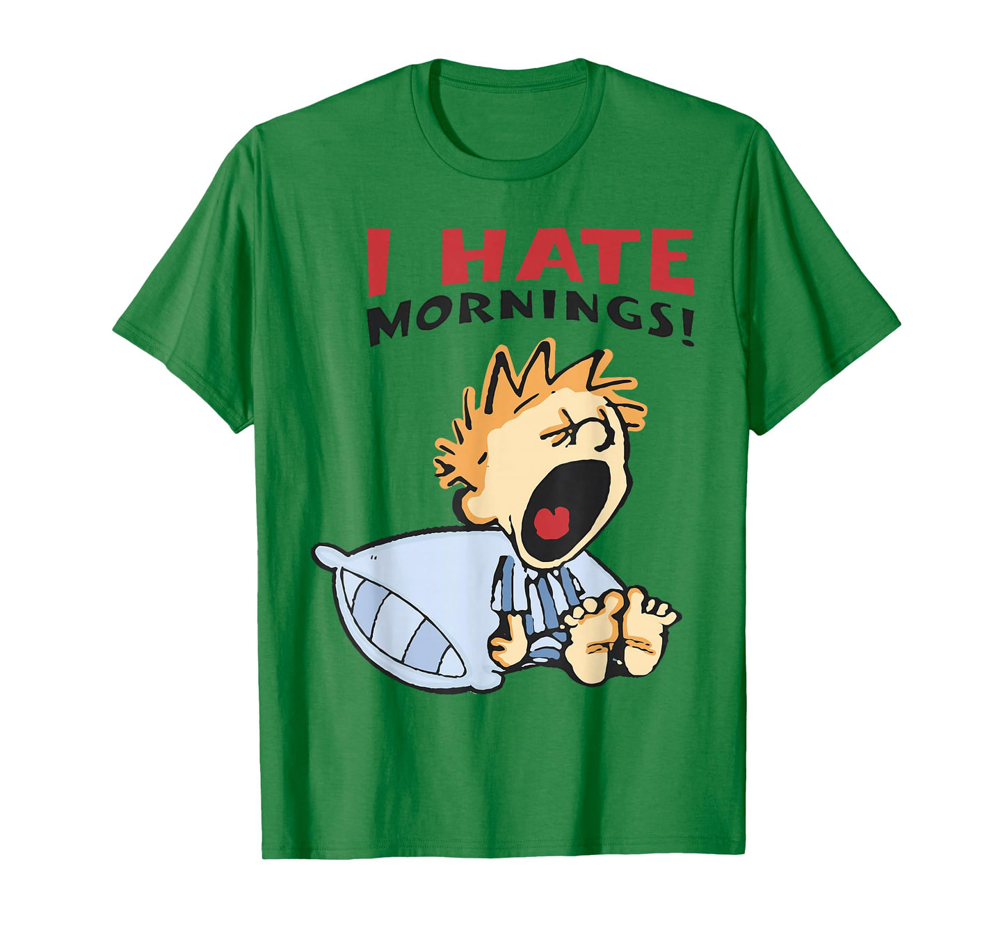 Vintage I Hate Mornings Tee Unisex-Adults, Unisex-Kids Funny Graphic T-Shirt Blue Small Modern Classic Cartoon T-Shirt