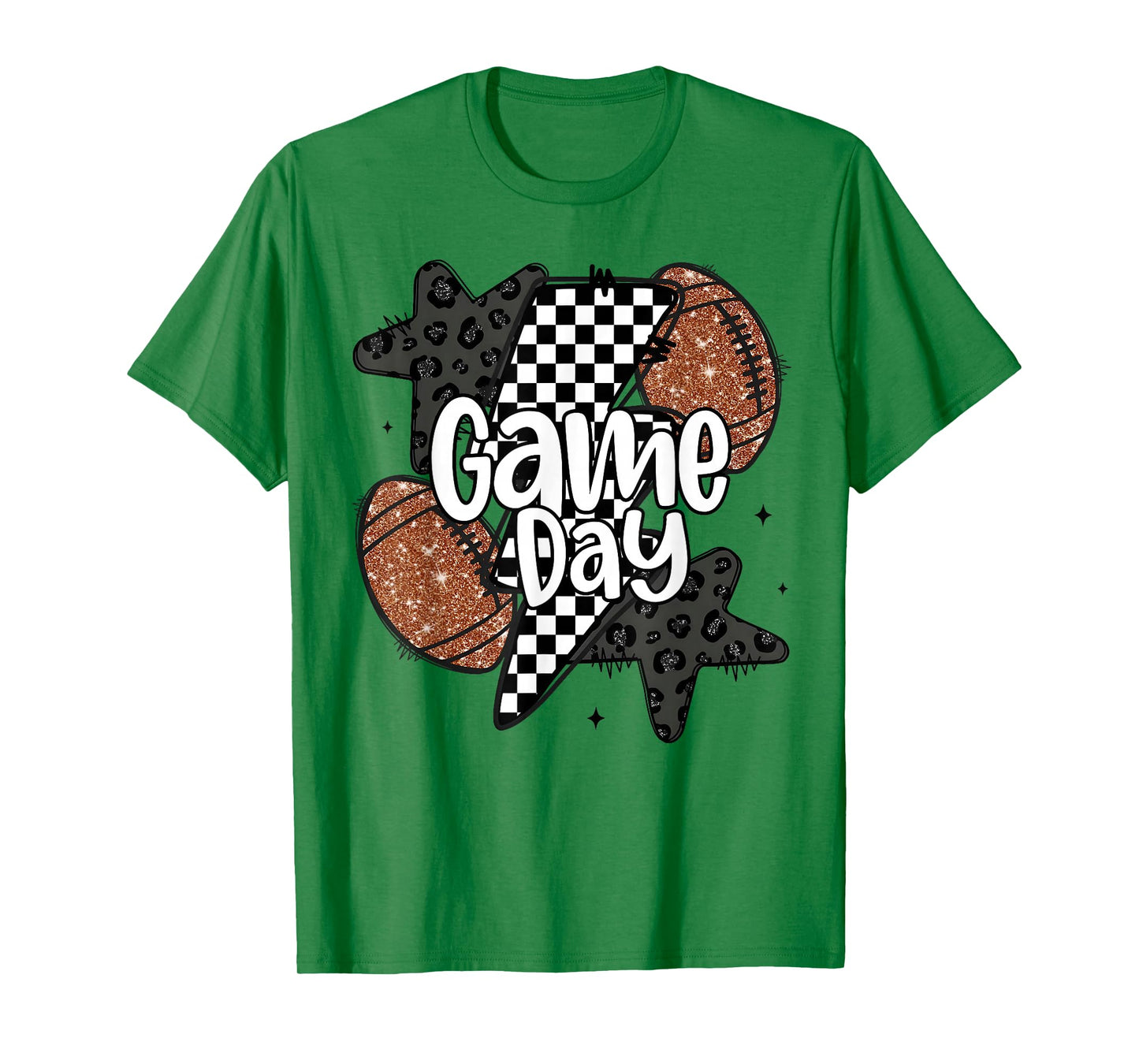 Touchdown American Football Game Day Lightning Checkered T-Shirt