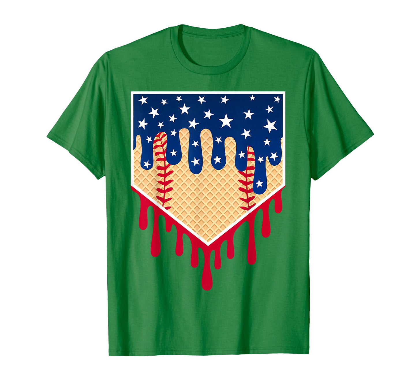 Baseball Ice Cream Drip 4th Of July Red Blue & White Drip T-Shirt