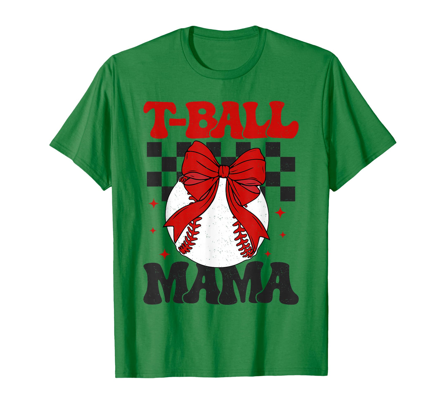 Groovy Tball Mom Softball T-Ball Mama Checkered Mothers Day T-Shirt
