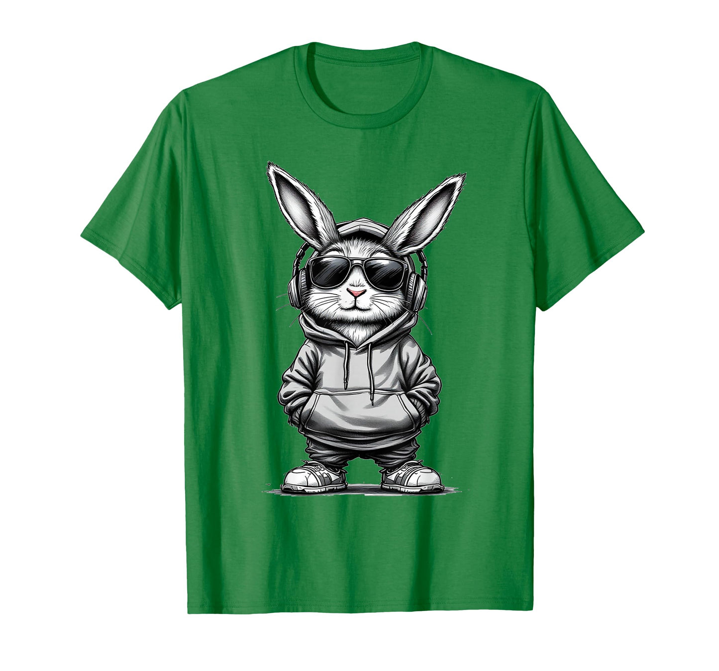 Cool Bunny Face With Sunglasses Headphones Bunny Easter Day T-Shirt