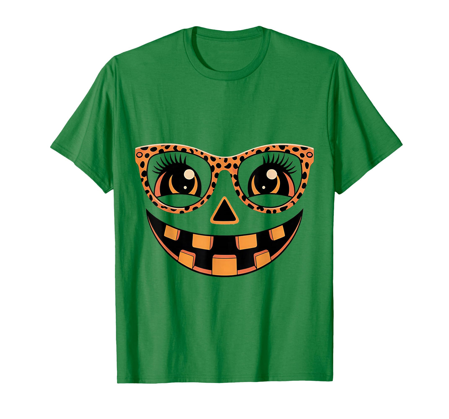Jack O Lantern Face Pumpkin Hallowen Leopard Print Glasses T-Shirt