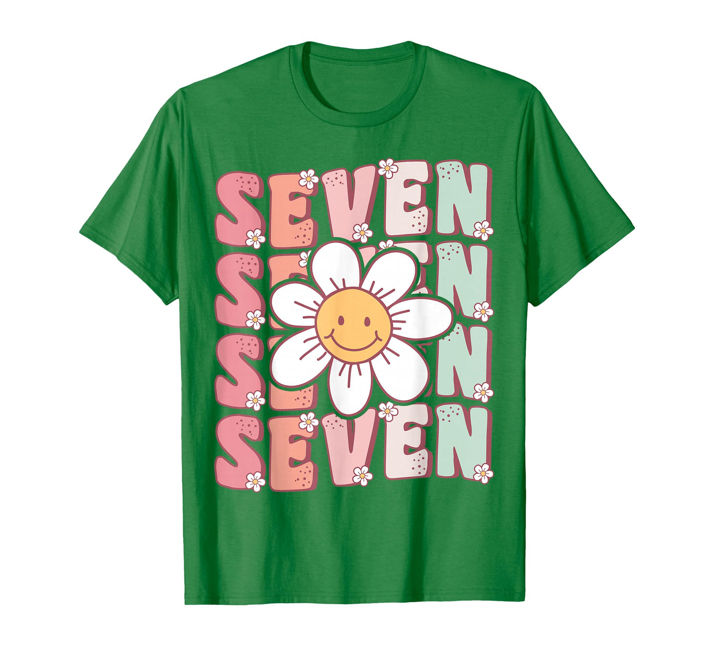 Cute Groovy 7th Birthday Party Daisy Flower Seven Year Old T-Shirt