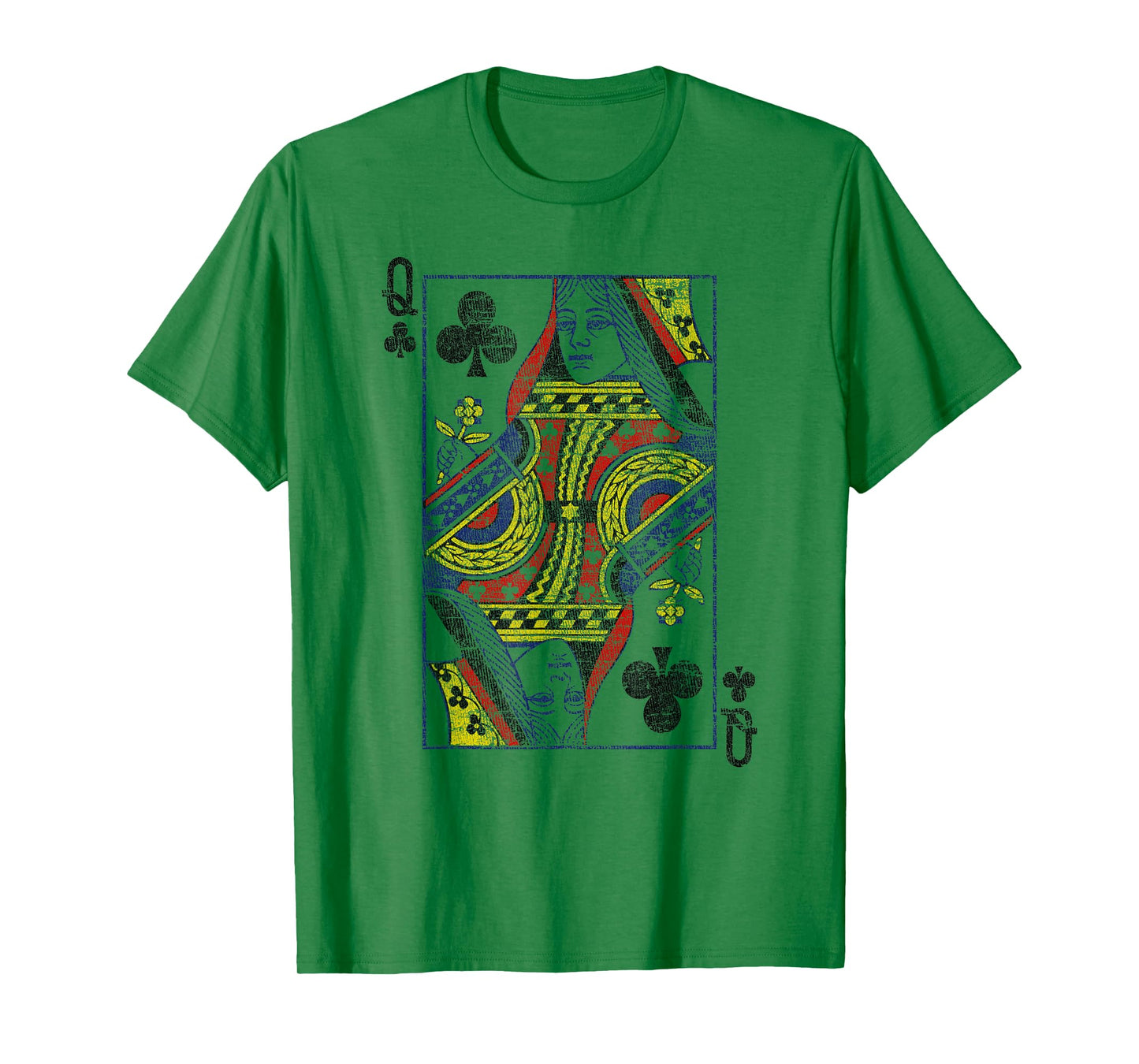 Queen of Clubs Playing Card Costume Poker Distressed T-Shirt