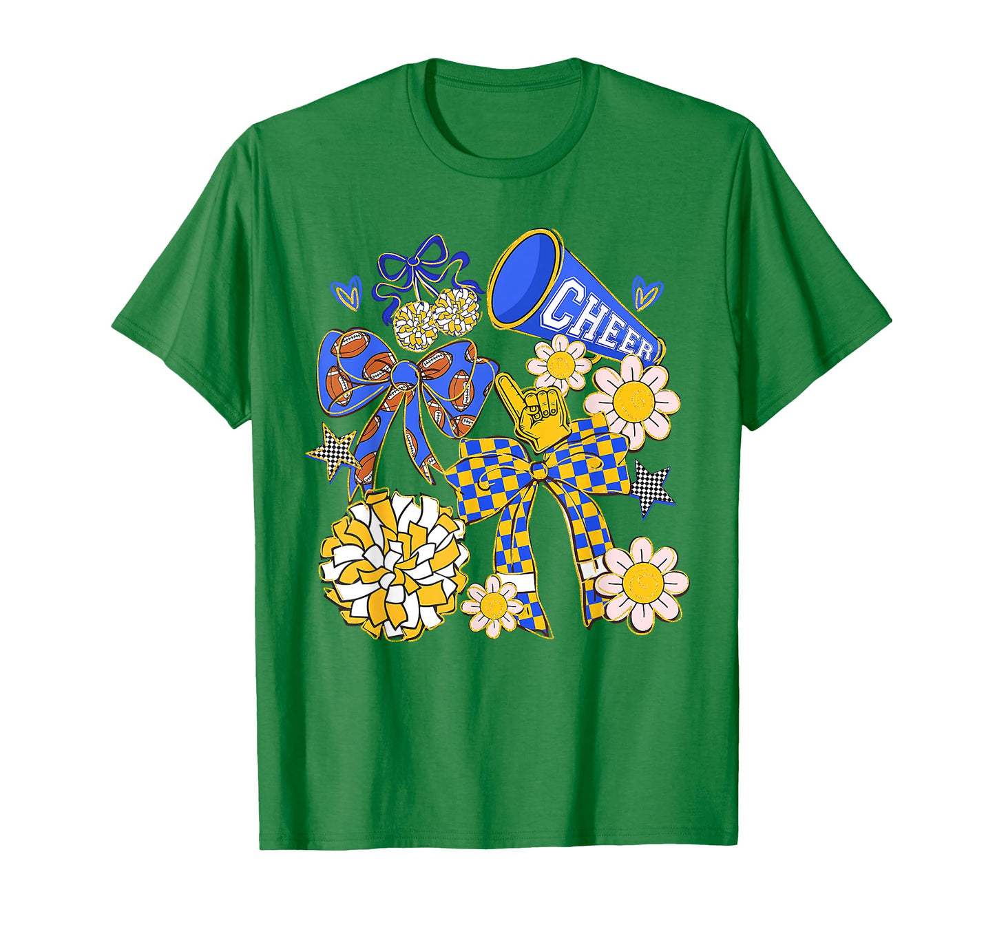 Coquette Cheer Bow Sport Cheerleader Blue Game Day T-Shirt