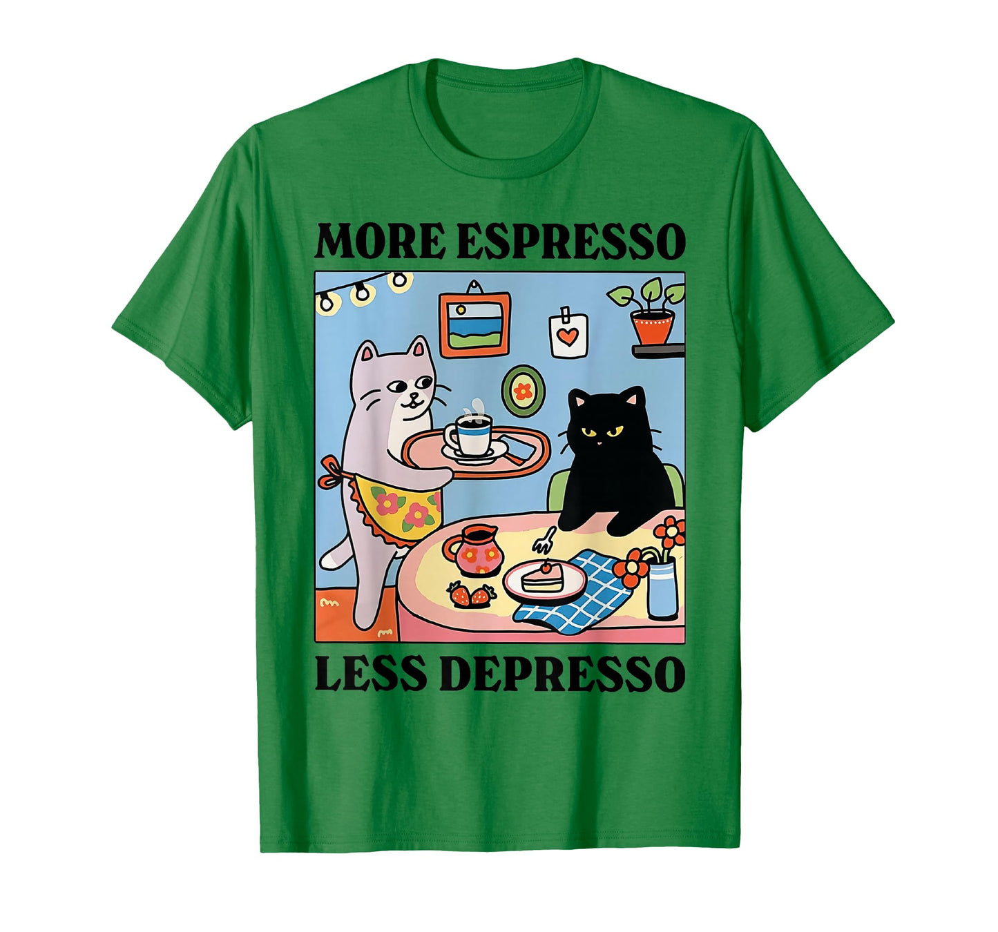 Funny Coffee Lover with Cute Cat More Espresso Less Depresso T-Shirt