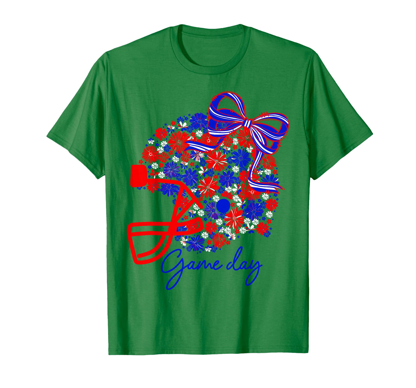 Floral Football Game Day Girly Team Spirit Blue Red & White T-Shirt