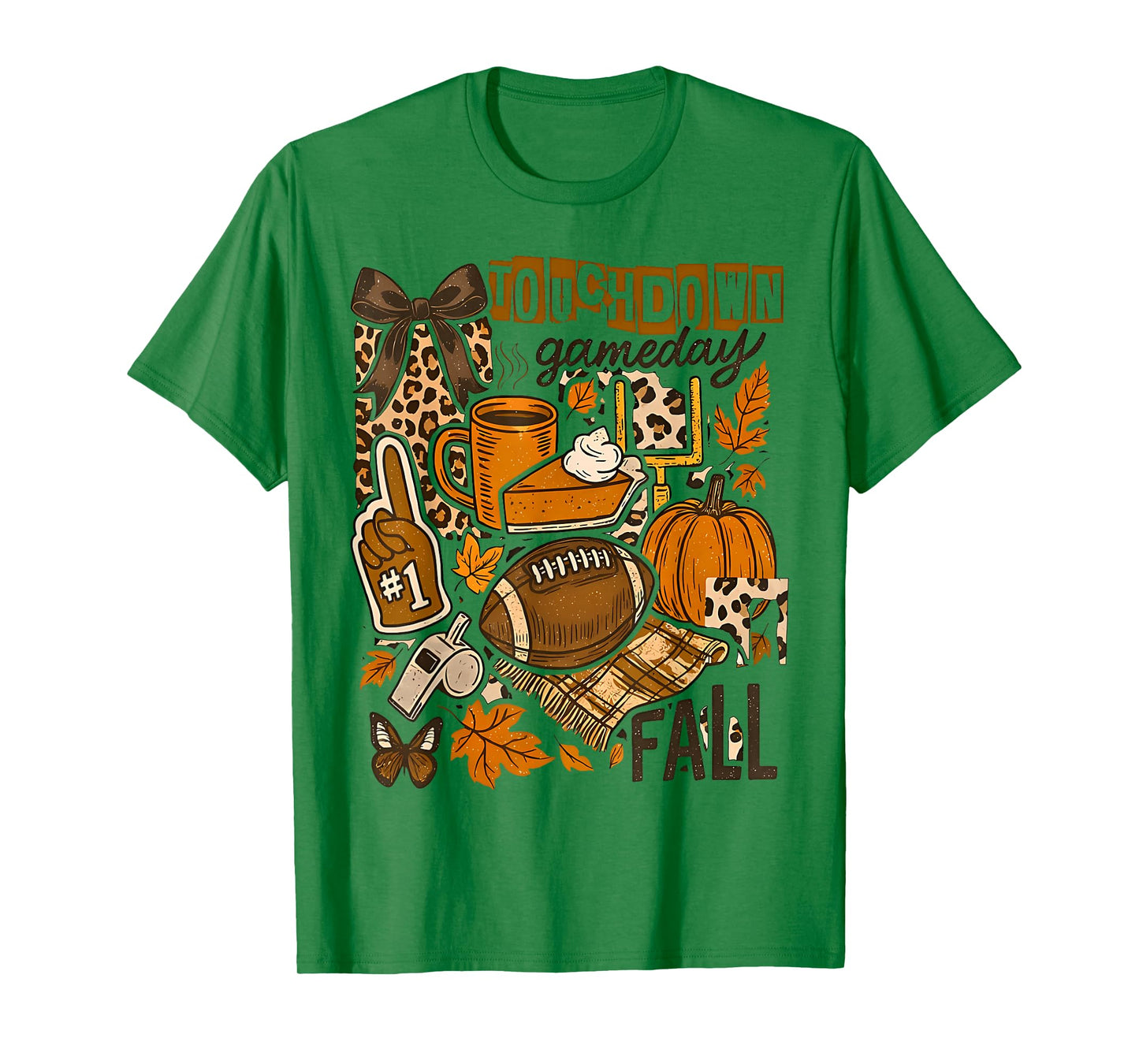 Boho Floral Leopard Football Touchdown Season Game Day T-Shirt
