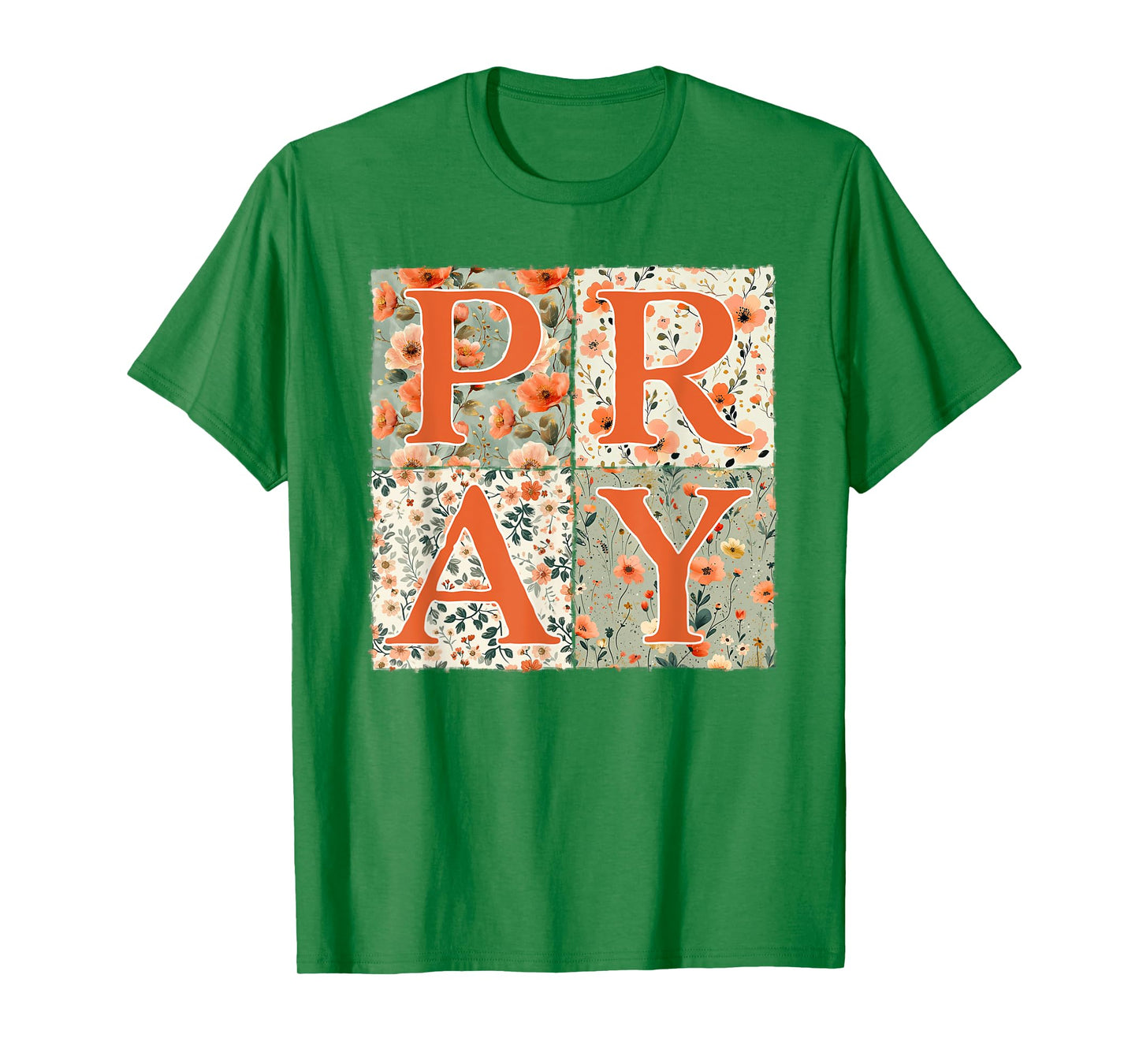 Pray Floral Patchwork Cute Thanksgiving Christian Womens T-Shirt