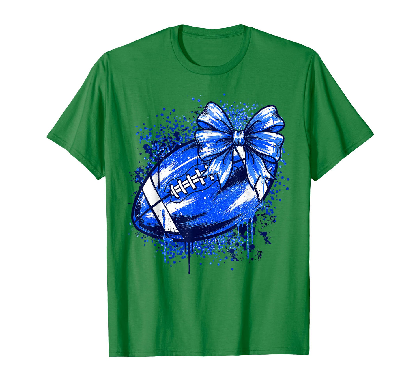 Game Day Coquette Bow Football Mama Girl Go Cheer Blue T-Shirt