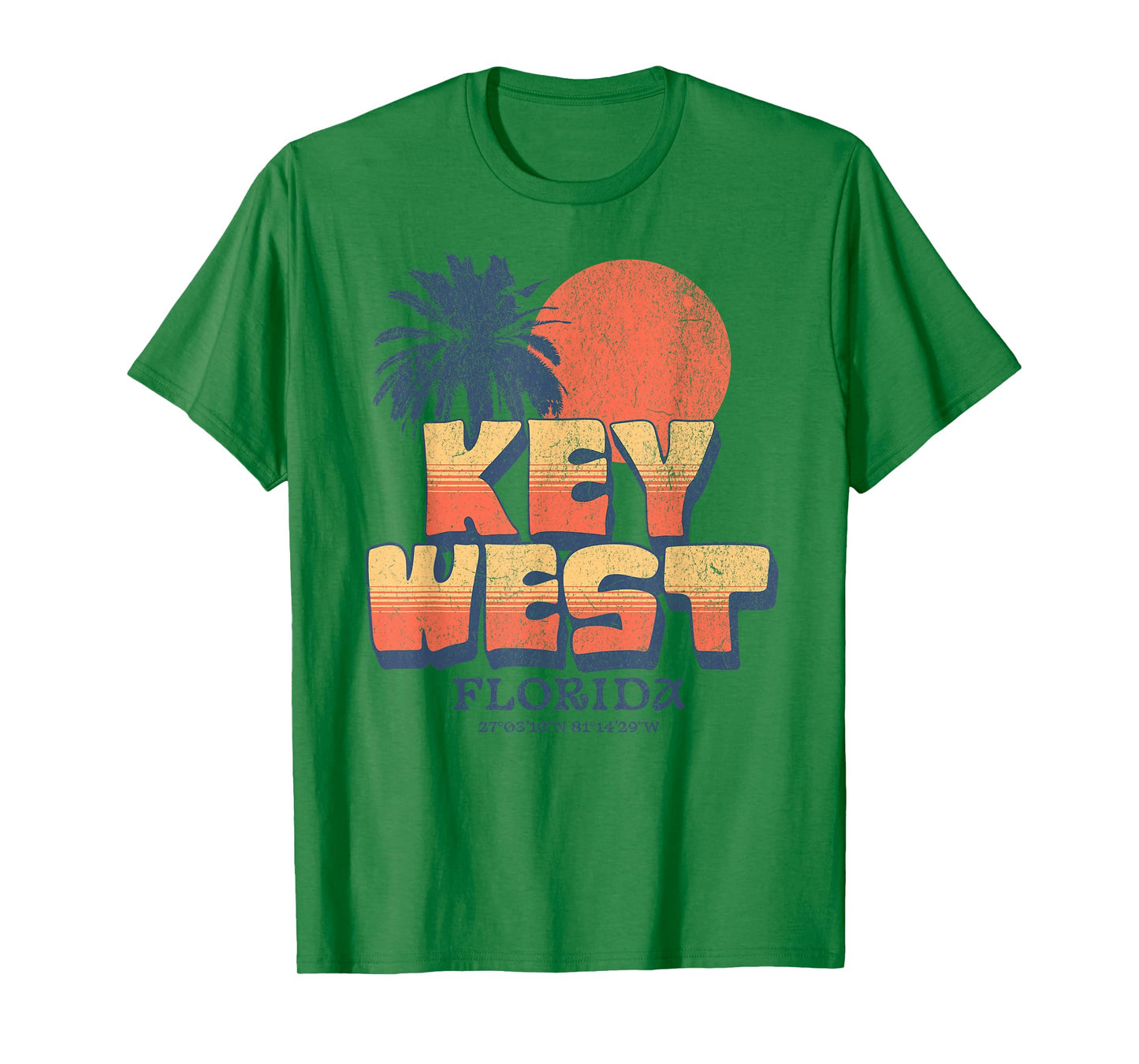 Key West Florida Retro Sunset Palm Tree Vintage Vacation T-Shirt