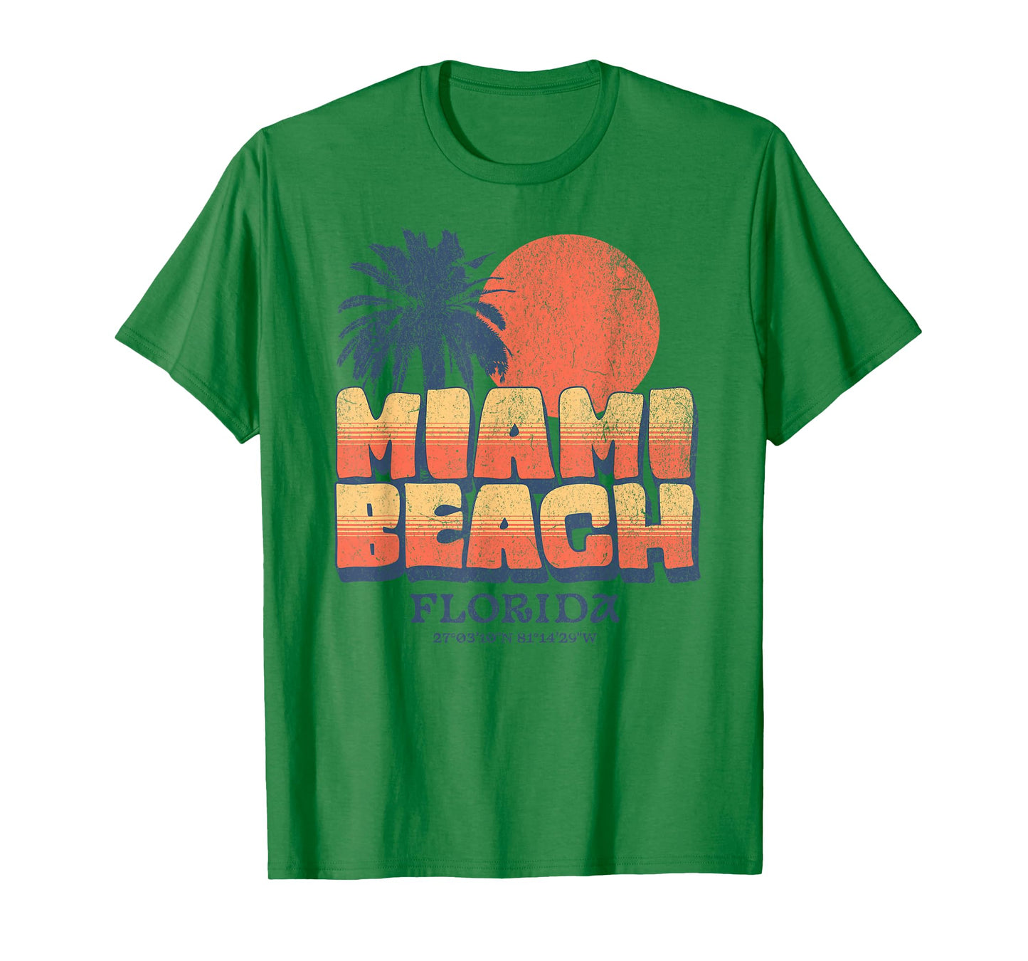 Miami Beach Florida Retro Sunset Palm Tree Vintage Vacation T-Shirt