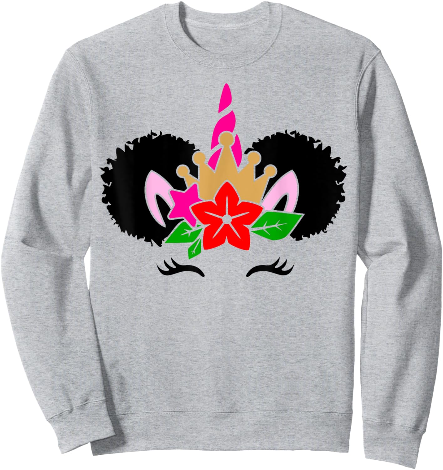 Black Girl Cute Unicorn Afro Hair Puffs Women Melanin Sweatshirt - Sweatshirt | Ash