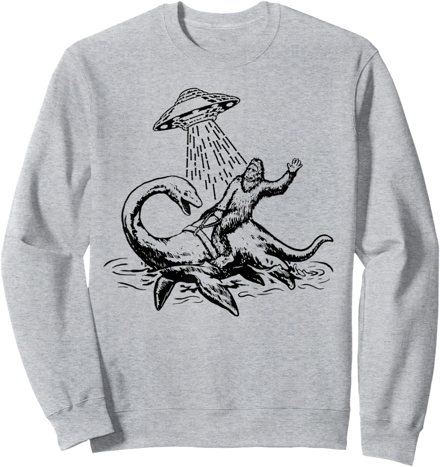 Bigfoot Riding Loch Ness Monster Funny Sasquatch Nessie Sweatshirt - Sweatshirt | Ash