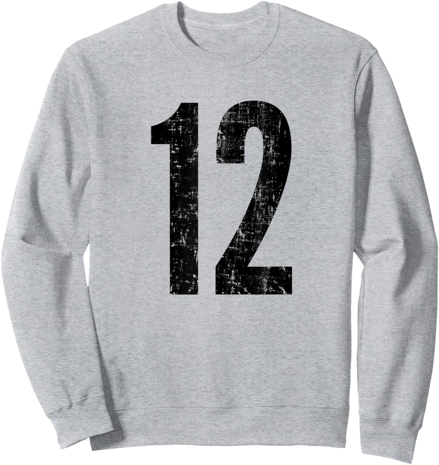 Number 12 Distressed Vintage Twelve Sports Training Practice Sweatshirt - Sweatshirt | Ash