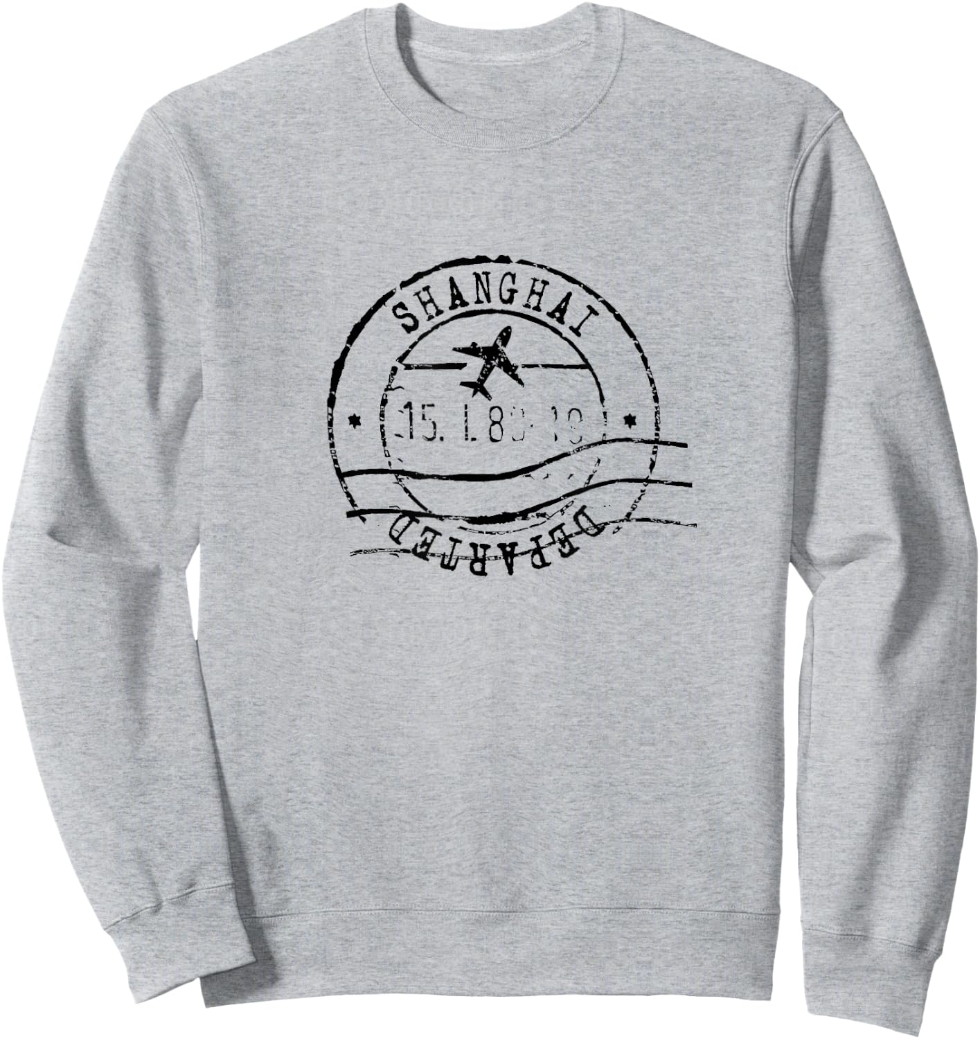 Shanghai China Travel Vintage Passport Stamp Sweatshirt - Sweatshirt | Ash