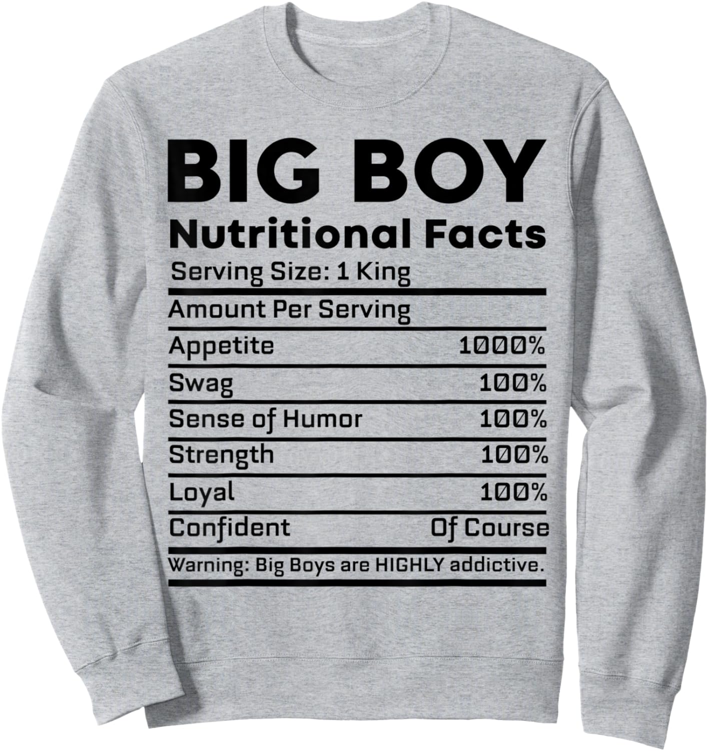 Big Boy Nutritional Facts For Boys Sweatshirt - Sweatshirt | Ash