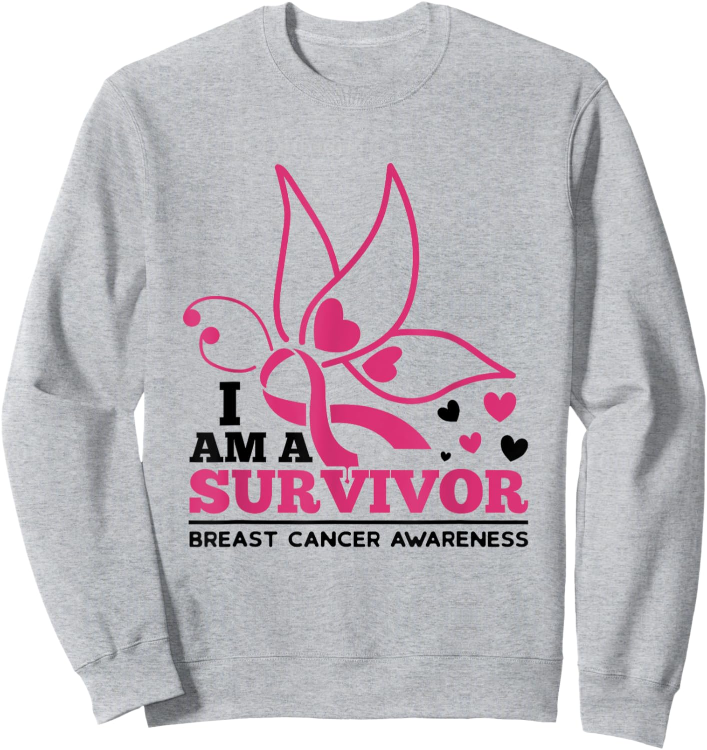 I Am A Survivor Pink Ribbon October Breast Cancer Awareness Sweatshirt - Sweatshirt | Ash