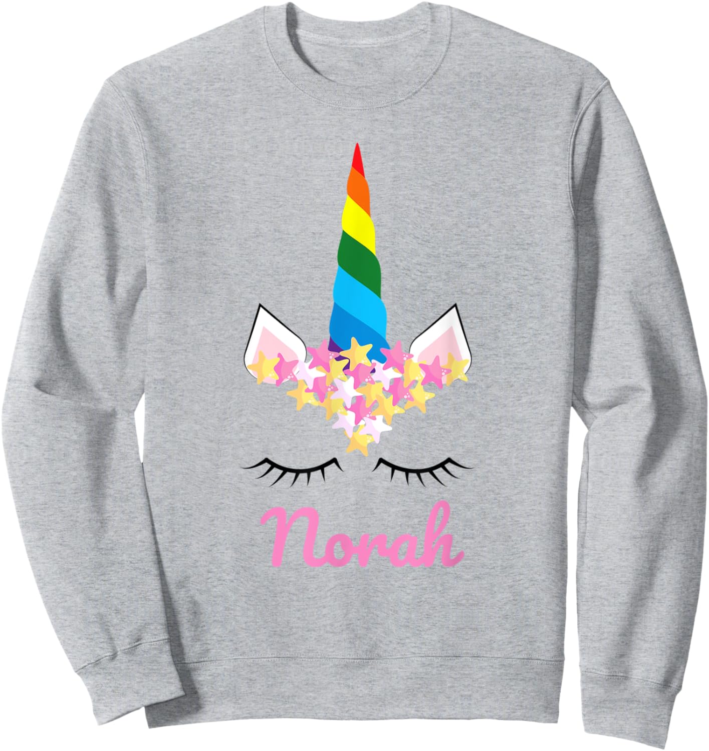 Cute Girls Unicorn Personalized Norah Rainbow Unicorn Sweatshirt - Sweatshirt | Ash