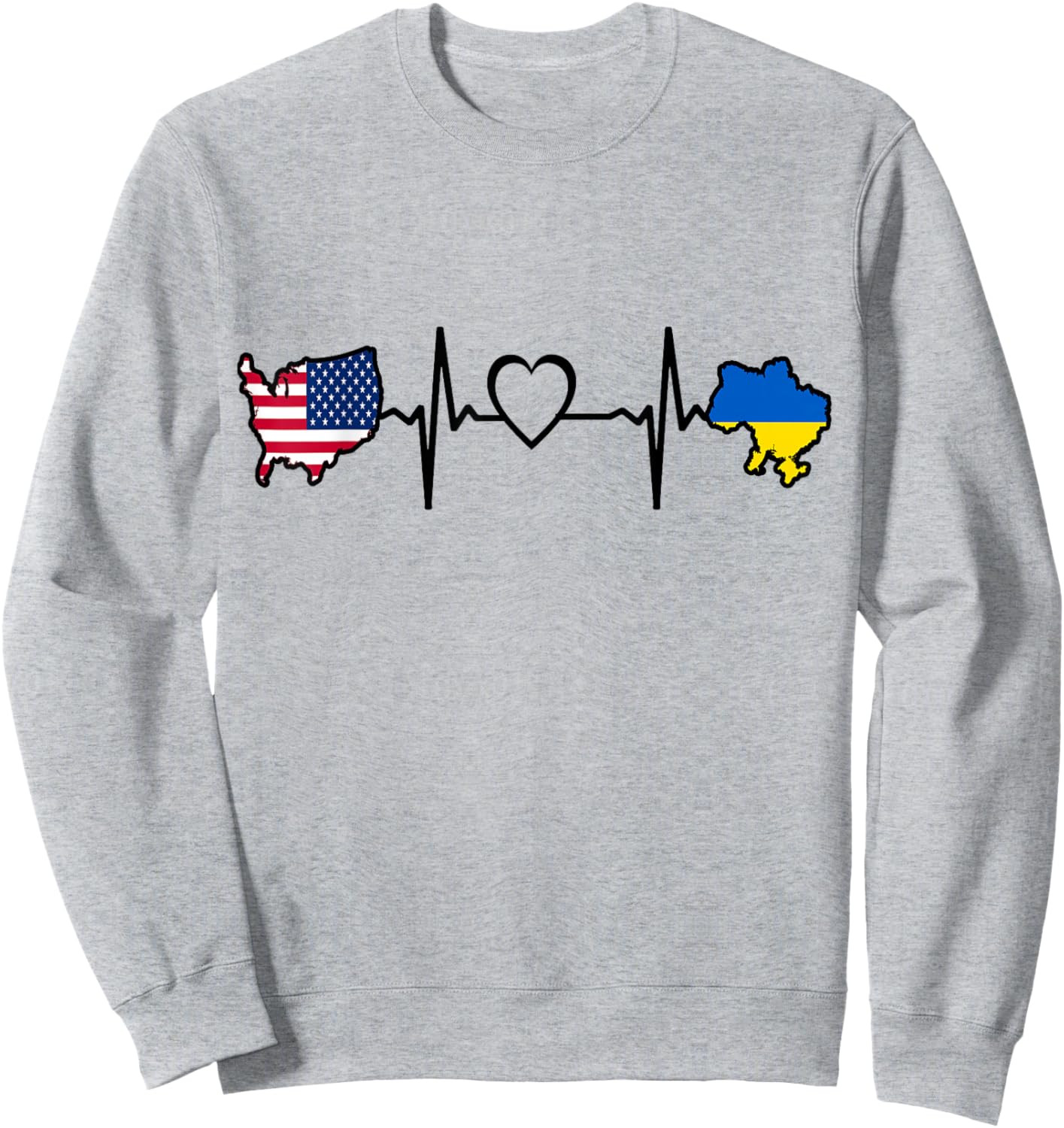 USA Ukraine Heartbeat Shirt - Ukrainian American USA Flag Sweatshirt - Sweatshirt | Ash