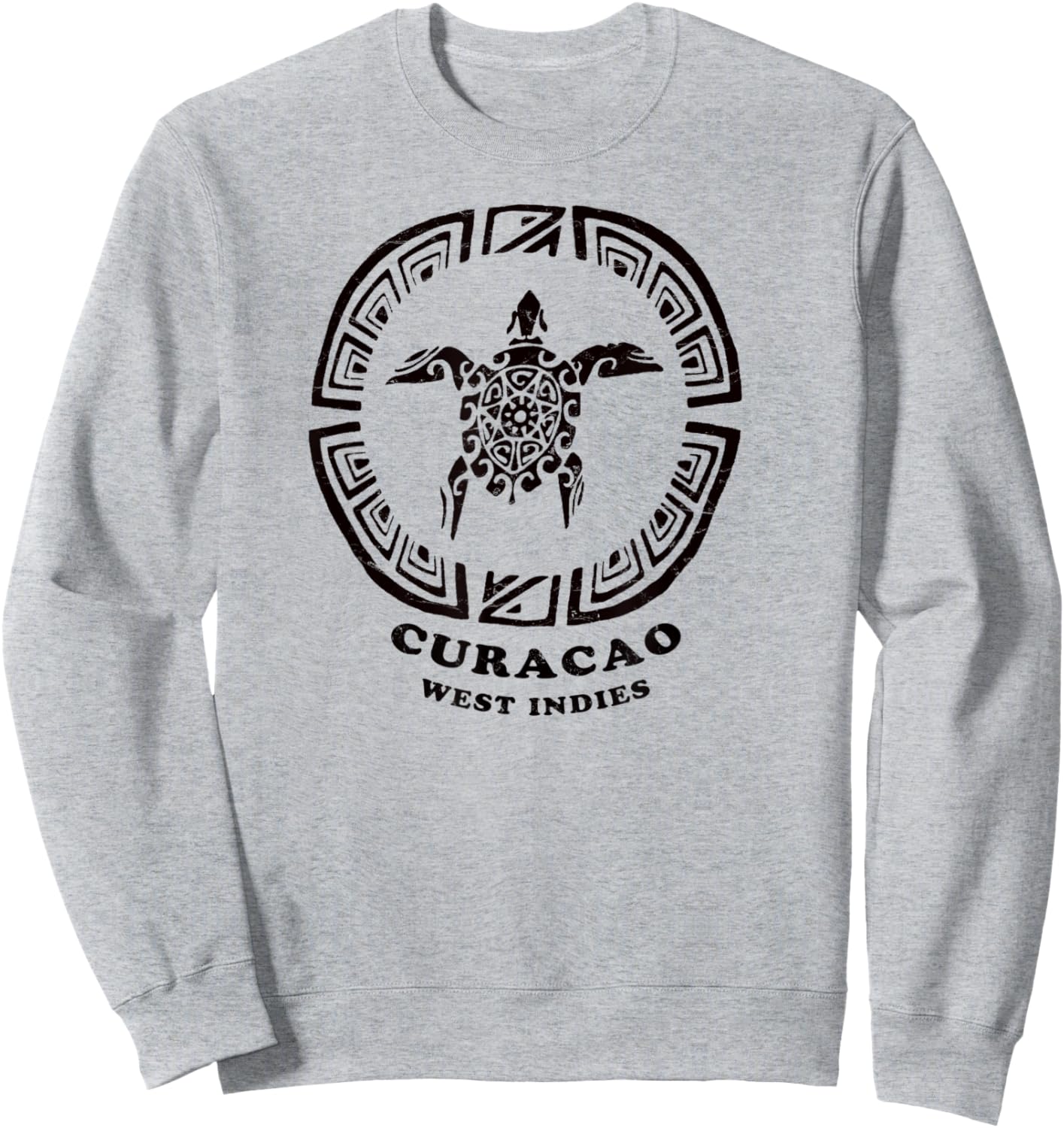 Curacao, West Indies Vintage Tribal Sea Turtle Vacation Sweatshirt - Sweatshirt | Ash
