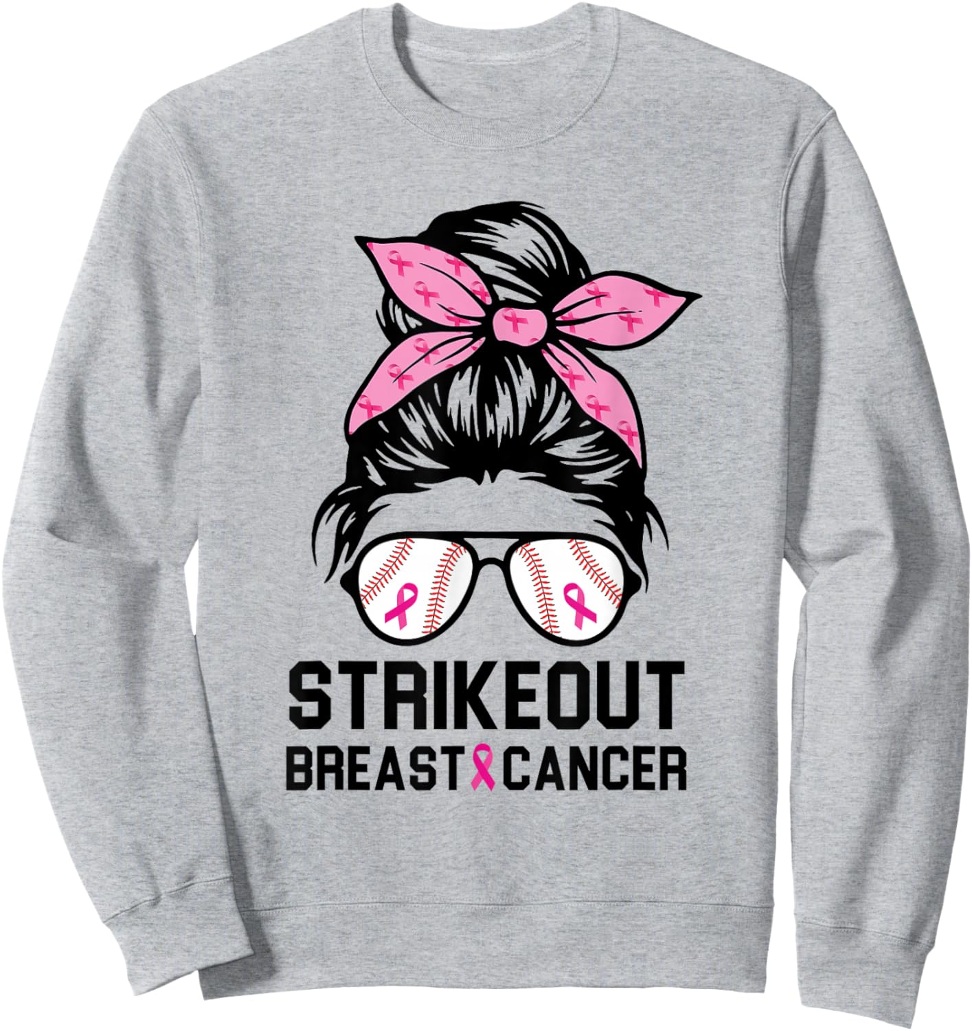 Strike Out Breast Cancer Awareness Baseball Mom Women Sweatshirt - Sweatshirt | Ash