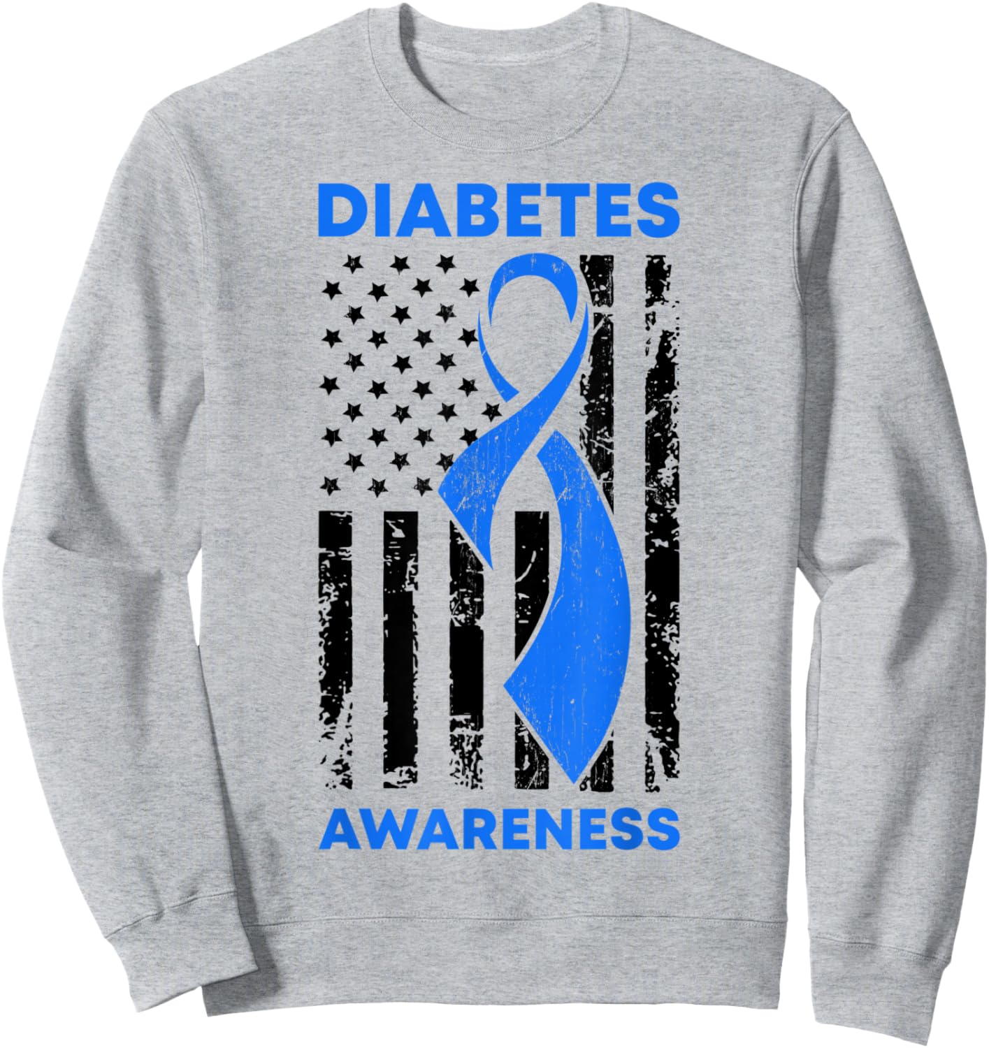 Diabetes Awareness Month American US Flag T1D Blue Ribbon Sweatshirt - Sweatshirt | Ash
