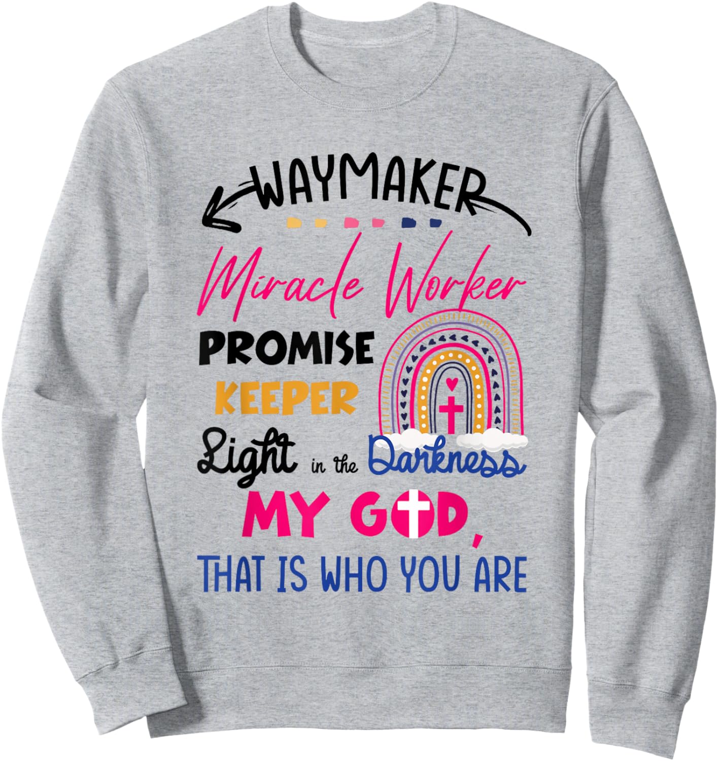 Kids Waymaker Miracle Worker Rainbow Boho Christian Sweatshirt - Sweatshirt | Ash