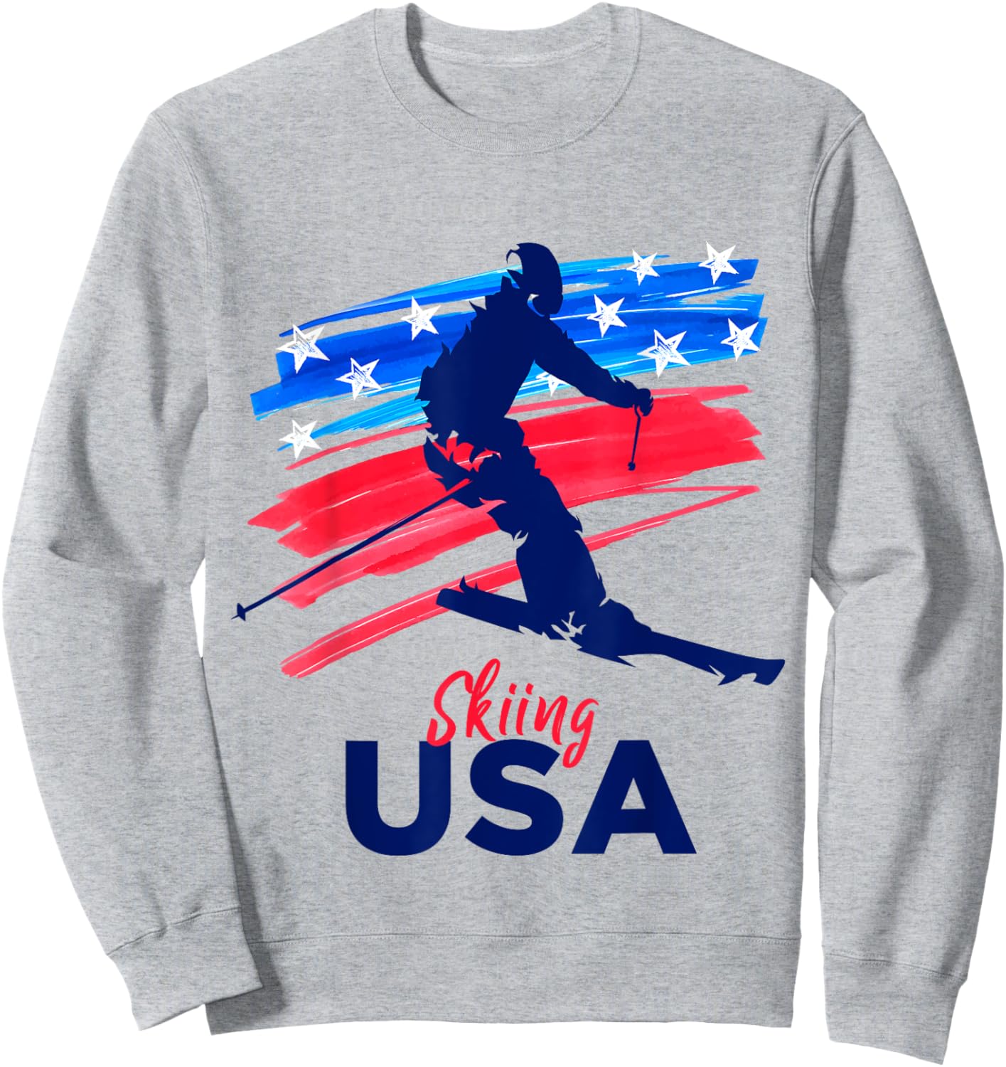 Skiing USA Support the Team USA Flag Ski Winter Sweatshirt - Sweatshirt | Ash