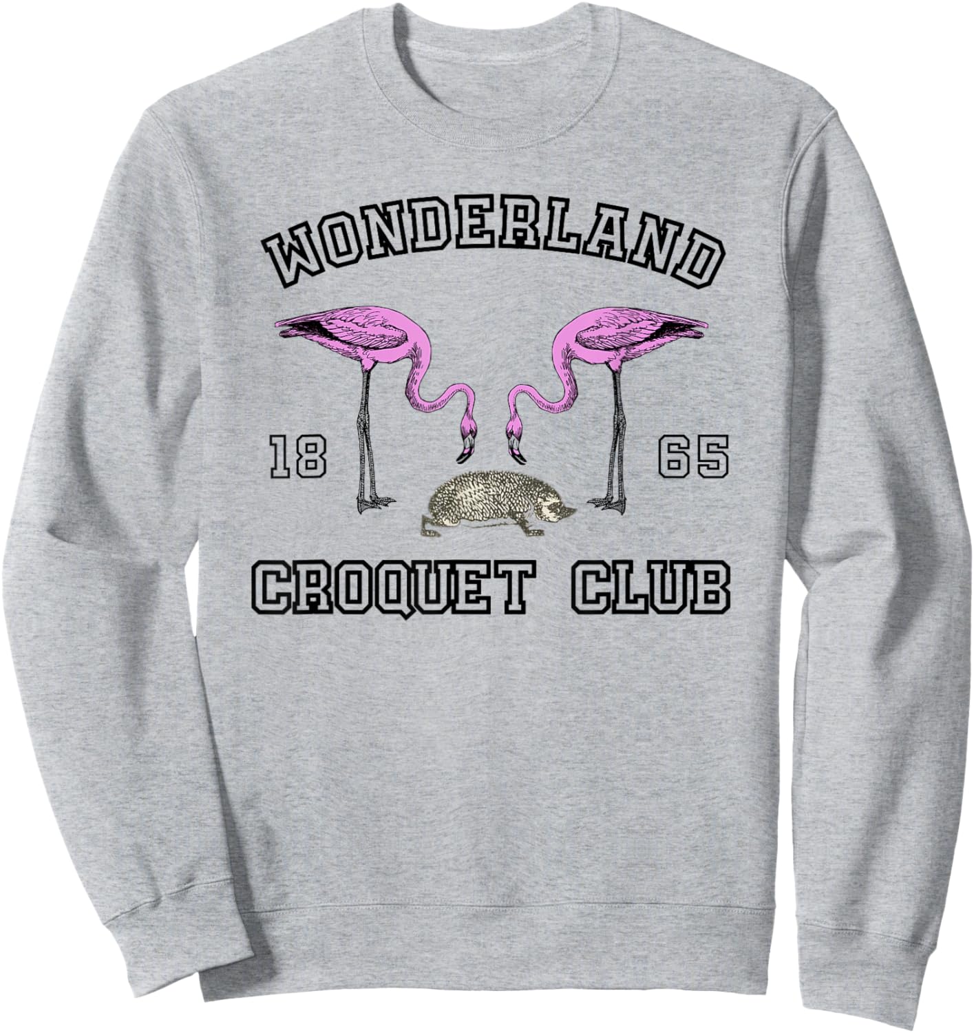 Lispe Wonderland Croquet Club with Flamingos and Hedgehog , White Sweatshirt - Sweatshirt | Ash