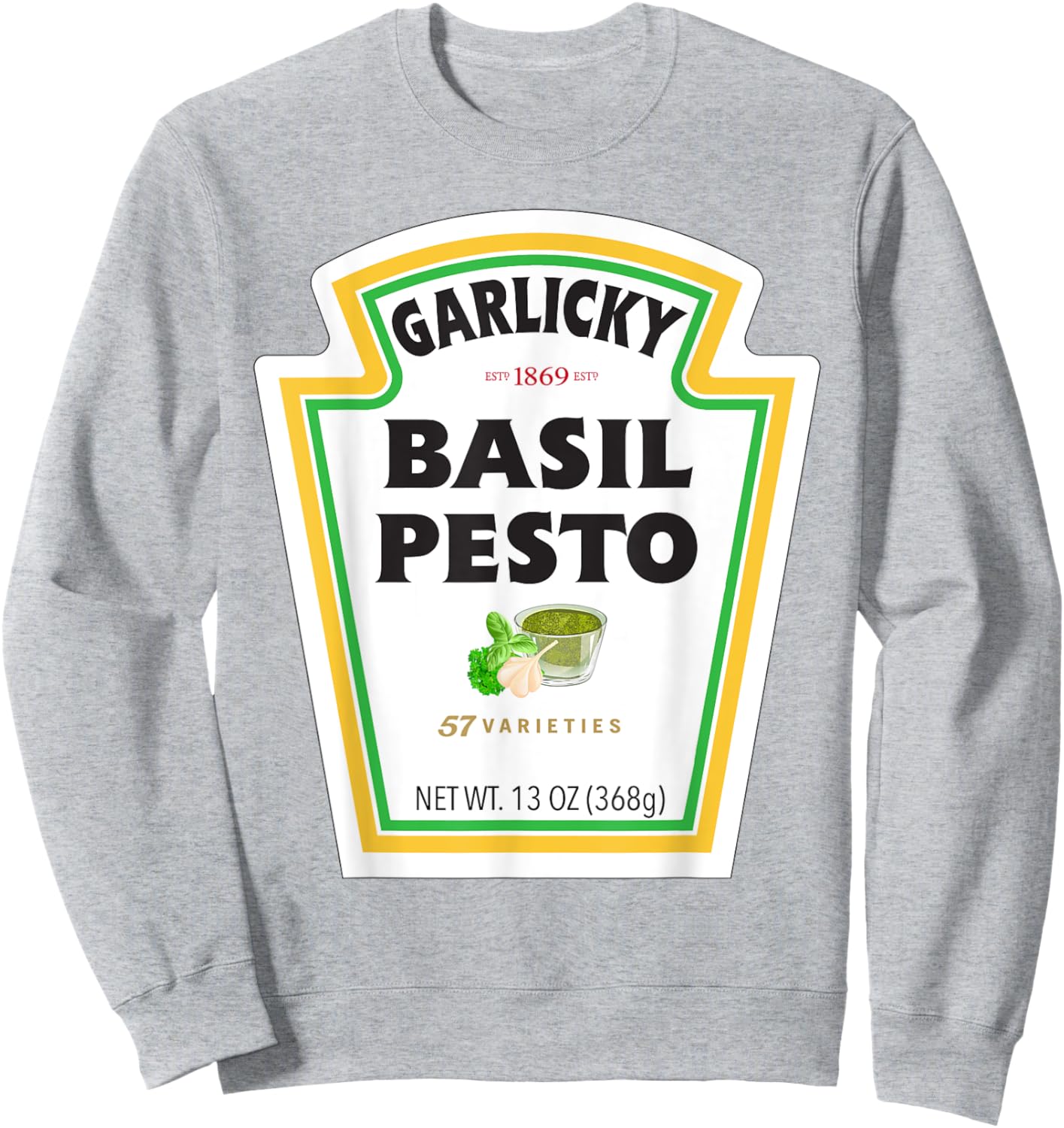 Basil Pesto Sauce Bottle Label Funny Halloween Costume Sweatshirt - Sweatshirt | Ash