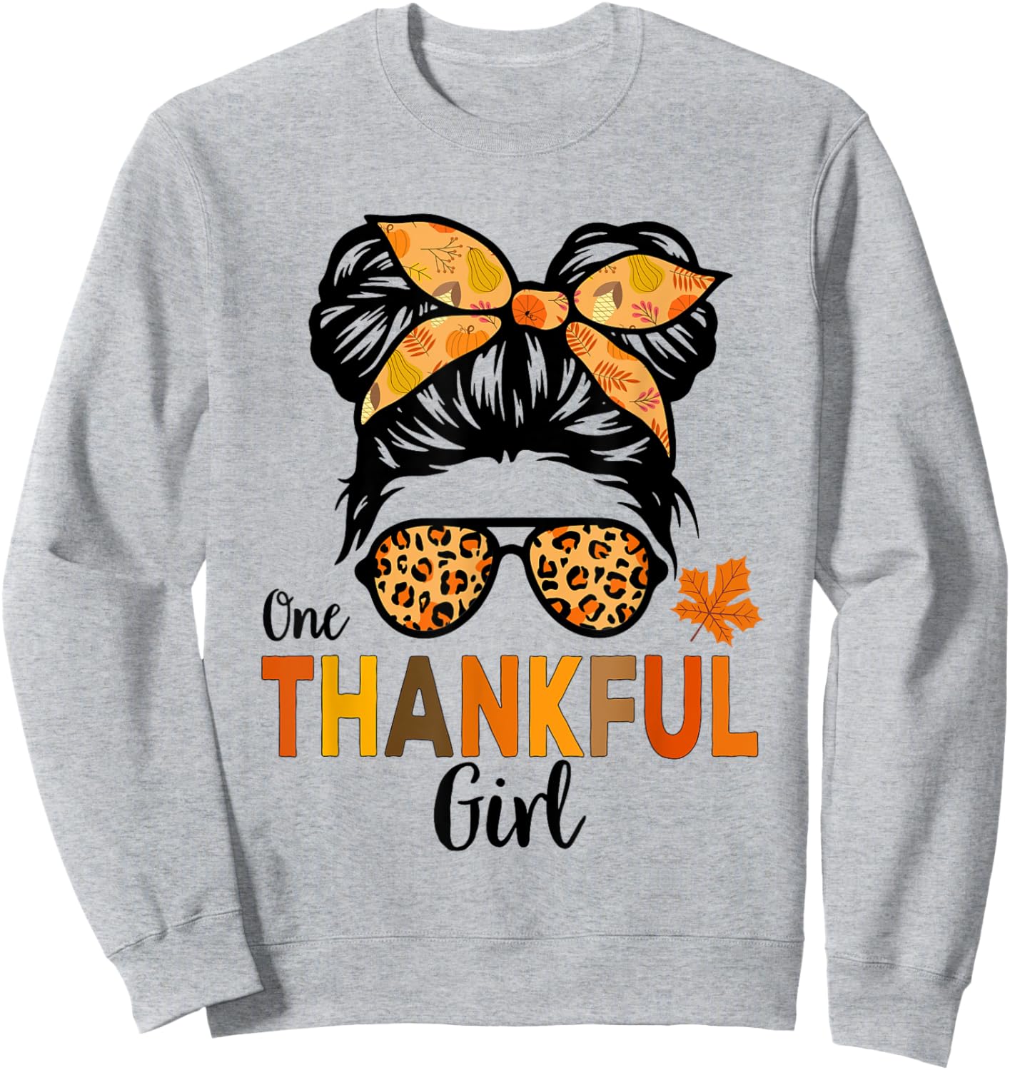 Thanksgiving Shirts for Girls Kids Thankful Girl Messy Bun Sweatshirt - Sweatshirt | Ash