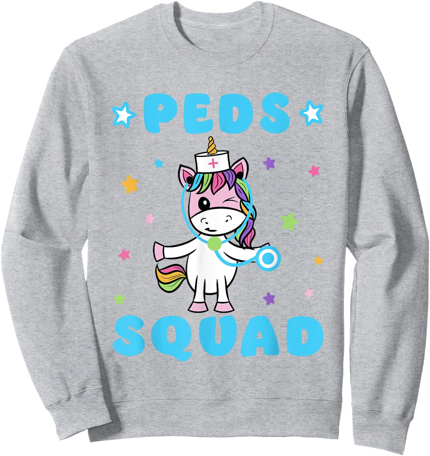 Peds Squad Pediatric Nurse - Funny Unicorn Stethoscope Sweatshirt - Sweatshirt | Ash