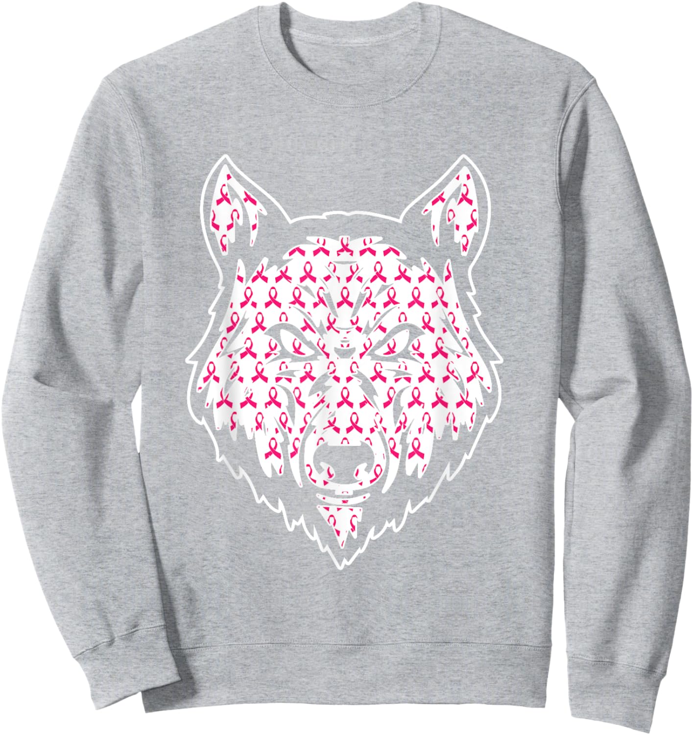 Wolf Pink Ribbon Breast Cancer Awareness Cute Animal Warrior Sweatshirt - Sweatshirt | Ash
