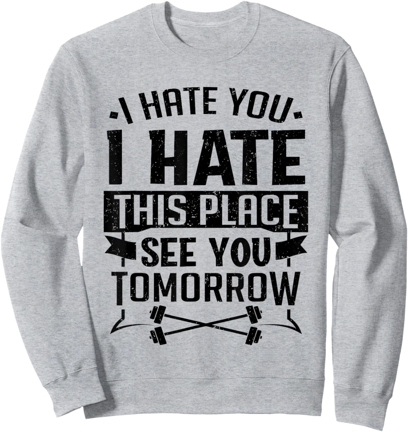 I Hate You I Hate This Place See You Tomorrow Workout Gym Sweatshirt - Sweatshirt | Ash