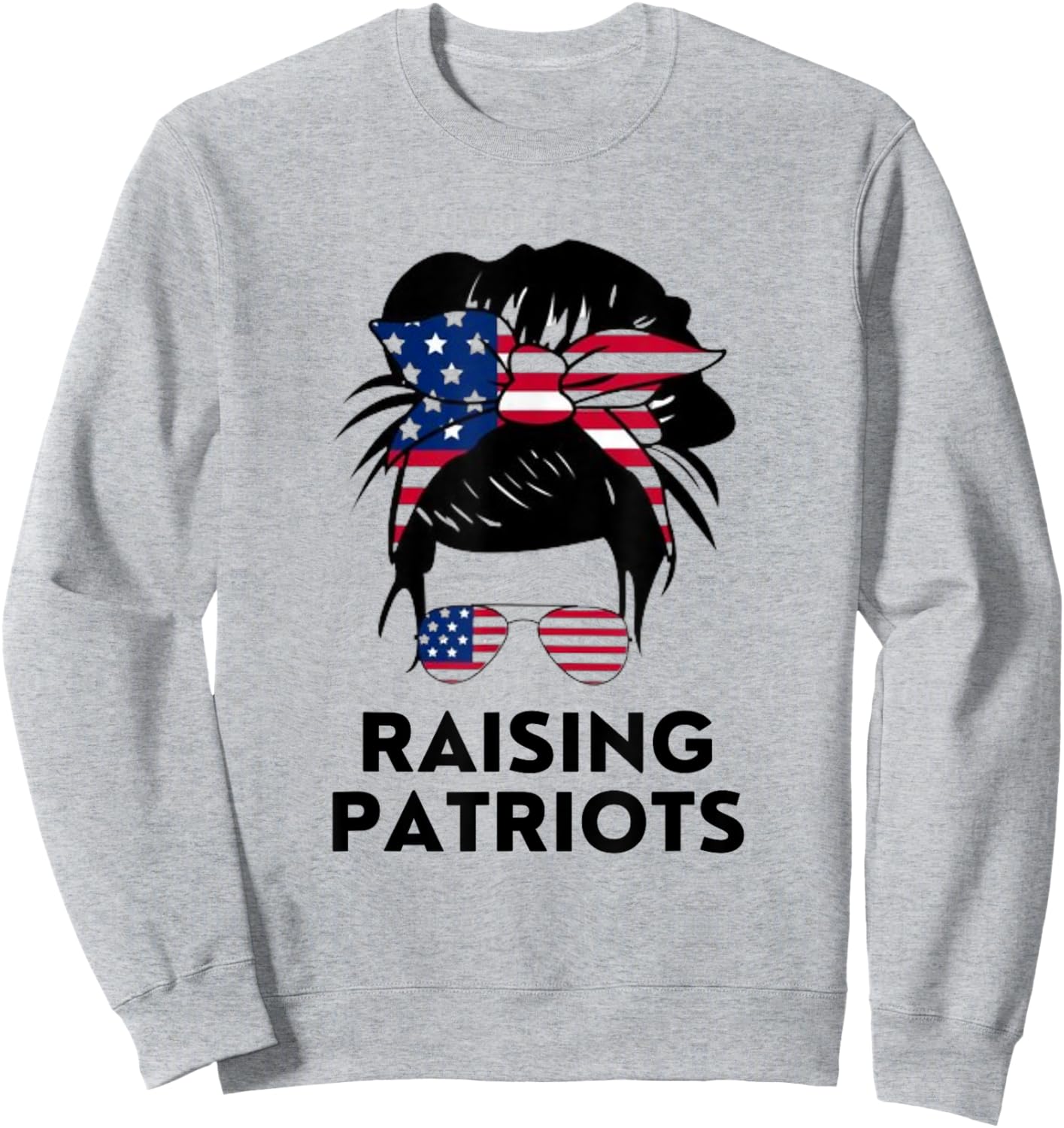 Raising Patriots Messy Bun Mom American Flag Sweatshirt - Sweatshirt | Ash