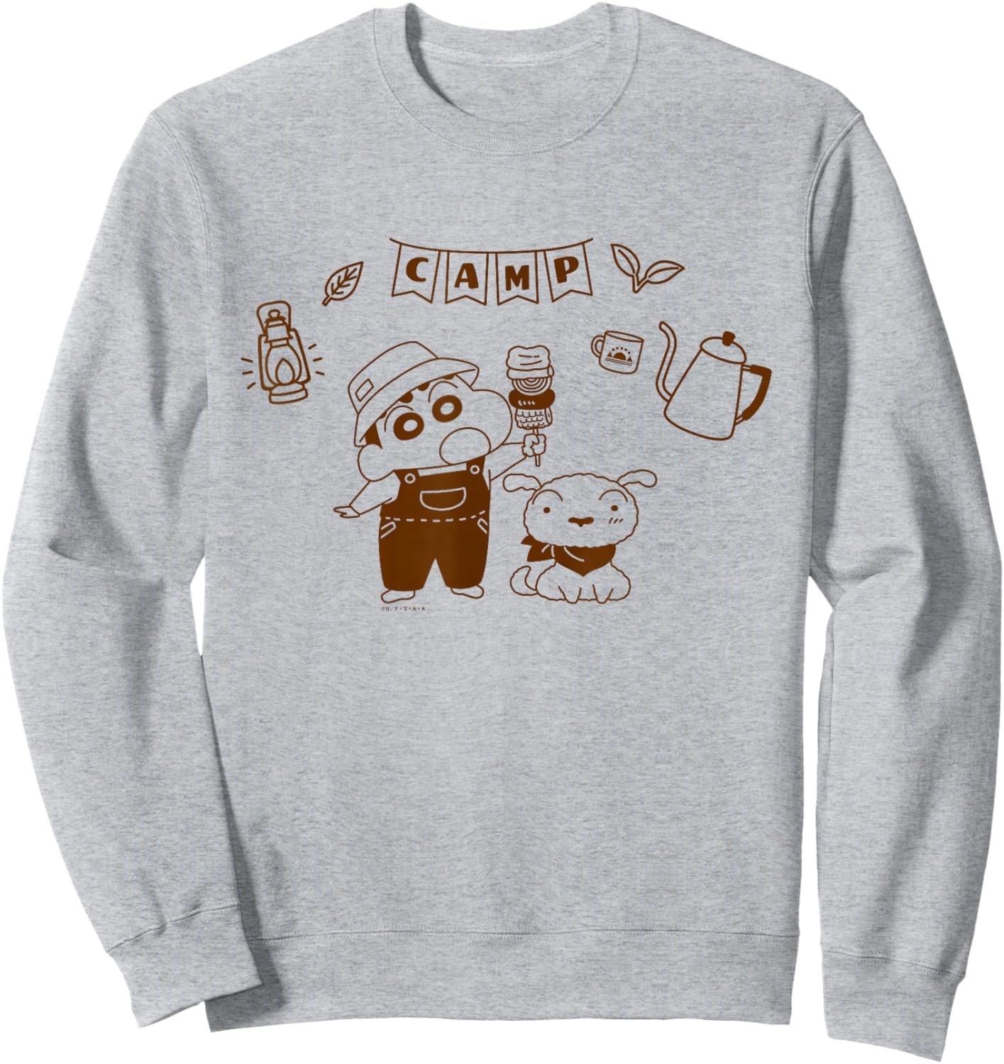 Crayon Shin-chan Nohara Family Camp Shin-chan and Shiro Sweatshirt - Sweatshirt | Ash