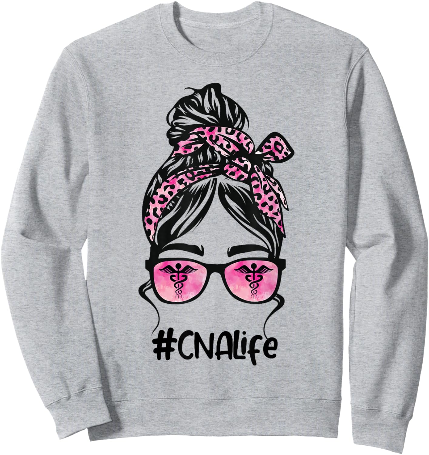 CNA Nurse Life Bleached Pink Leopard Messy Bun Sweatshirt - Sweatshirt | Ash