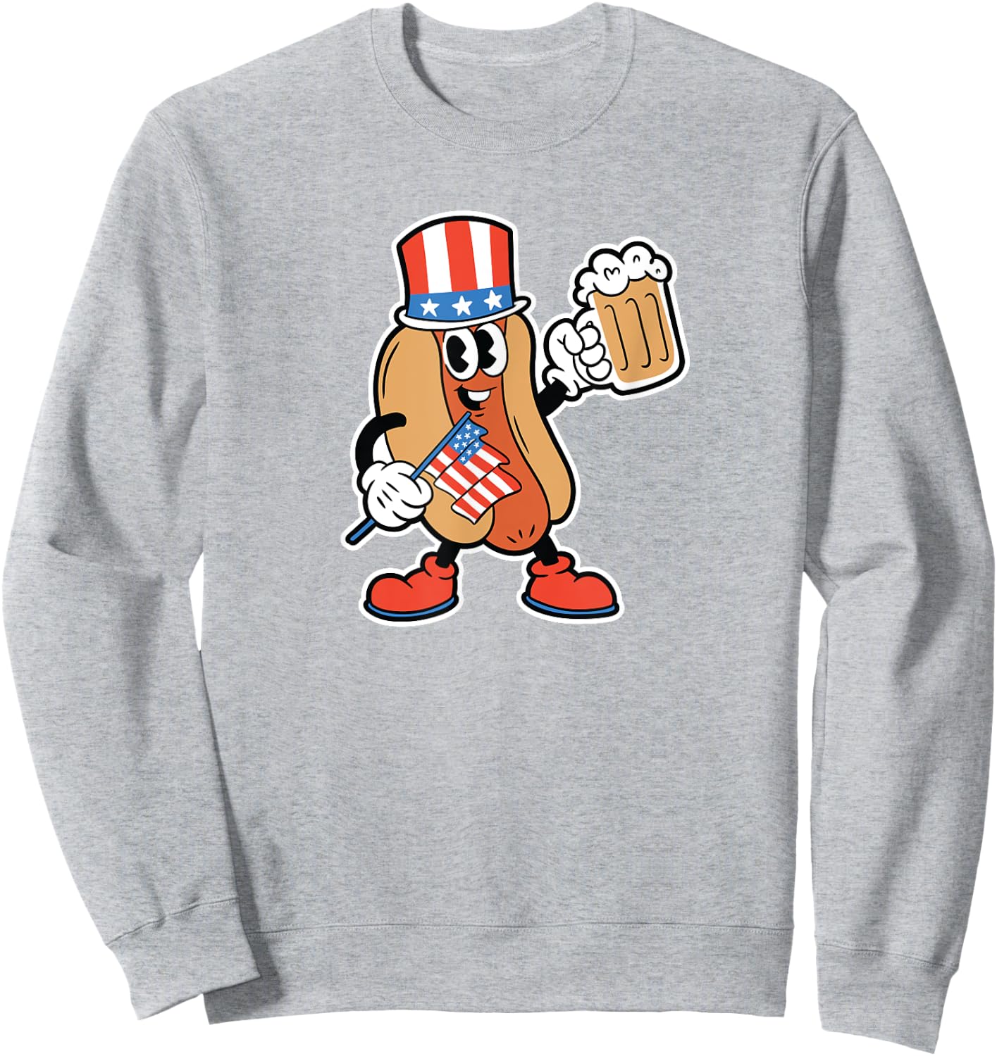 4th of July Hot Dog Drinking Beer Men Sweatshirt - Sweatshirt | Ash