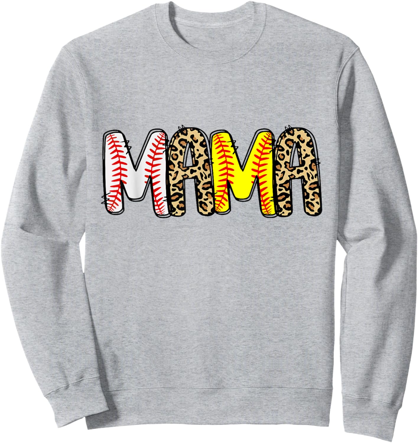 Mama Mom Of Both Leopard Baseball Softball Mom Mothers Day Sweatshirt - Sweatshirt | Ash