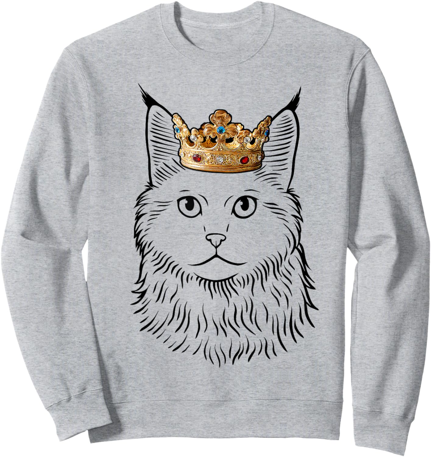 Maine Coon Cat Wearing Crown Men Women Girls Kids Sweatshirt - Sweatshirt | Ash