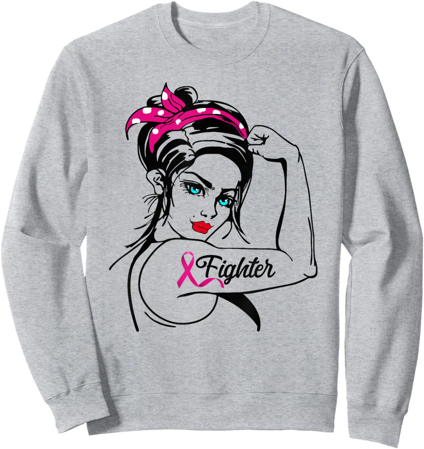 Fighter Rosie The Riveter Breast Cancer Awareness Sweatshirt - Sweatshirt | Ash