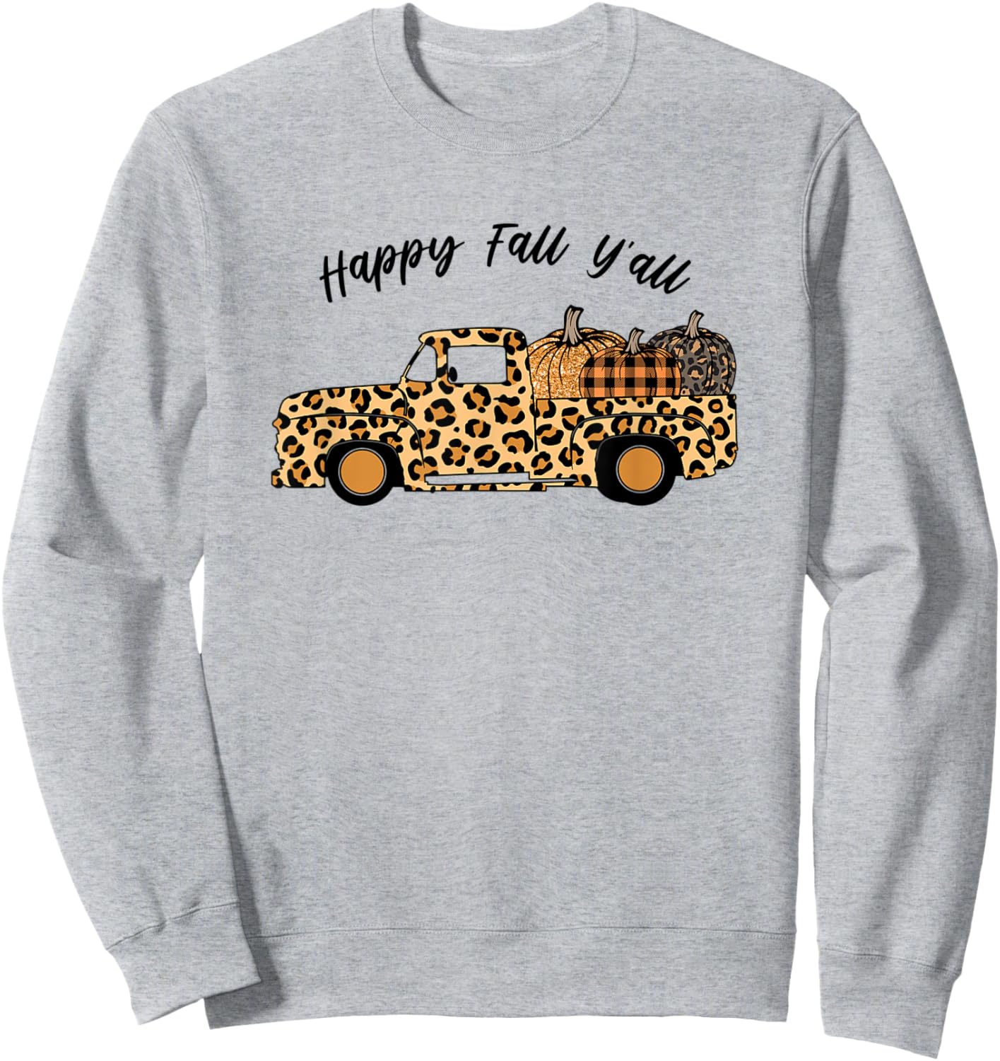 Happy Fall Y'All Women's Leopard Truck with Pumpkins Sweatshirt - Sweatshirt | Ash