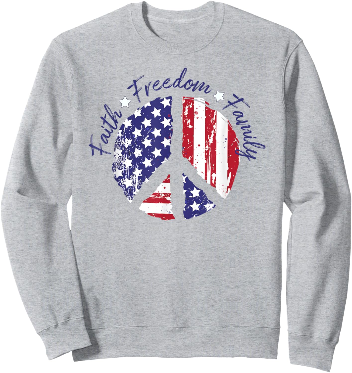 Patriotic Peace Sign USA Flag Faith Freedom Family Sweatshirt - Sweatshirt | Ash