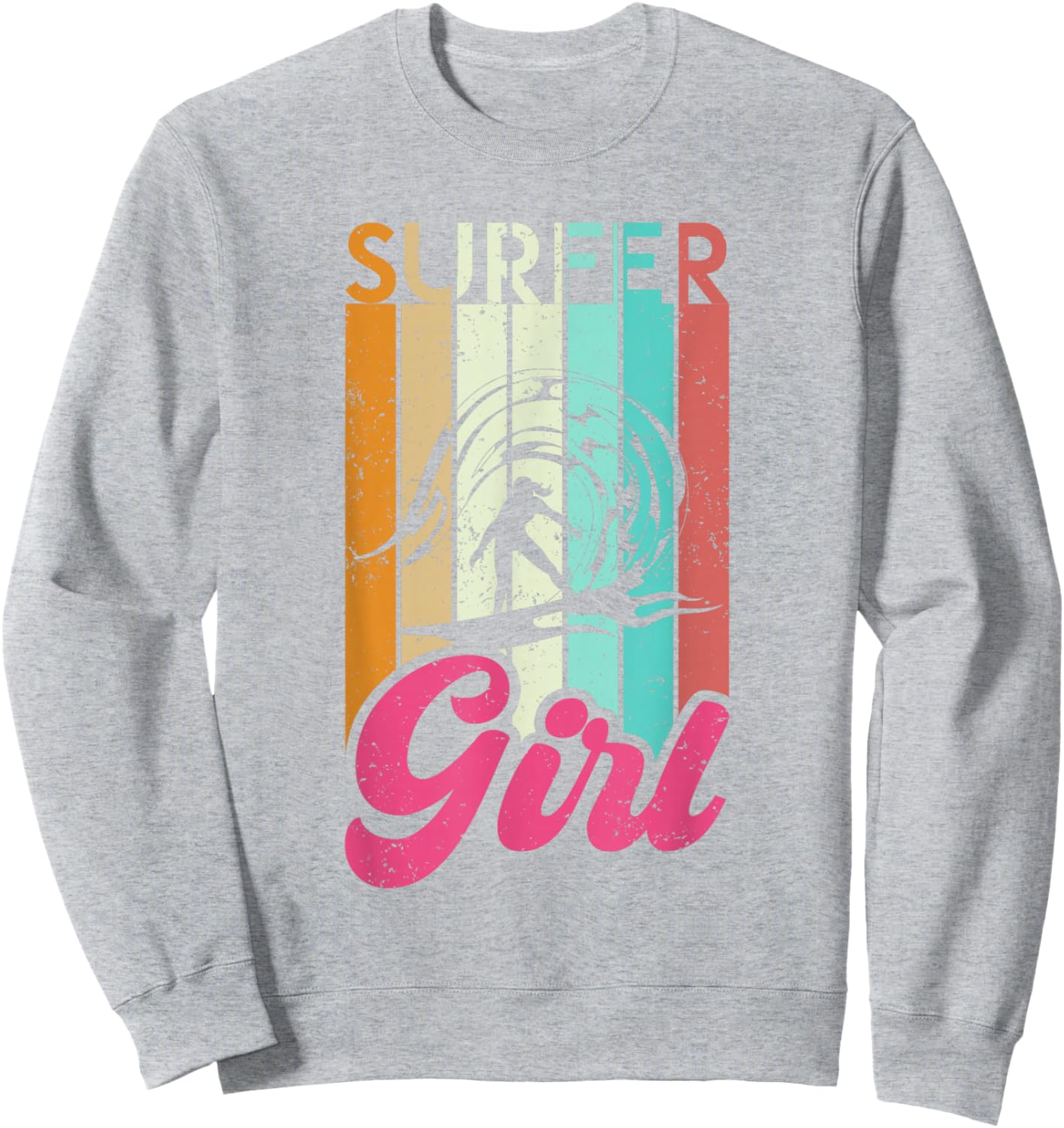 Surfer Girl Surfboard Women Surf Ocean Retro Surfing Sweatshirt - Sweatshirt | Ash