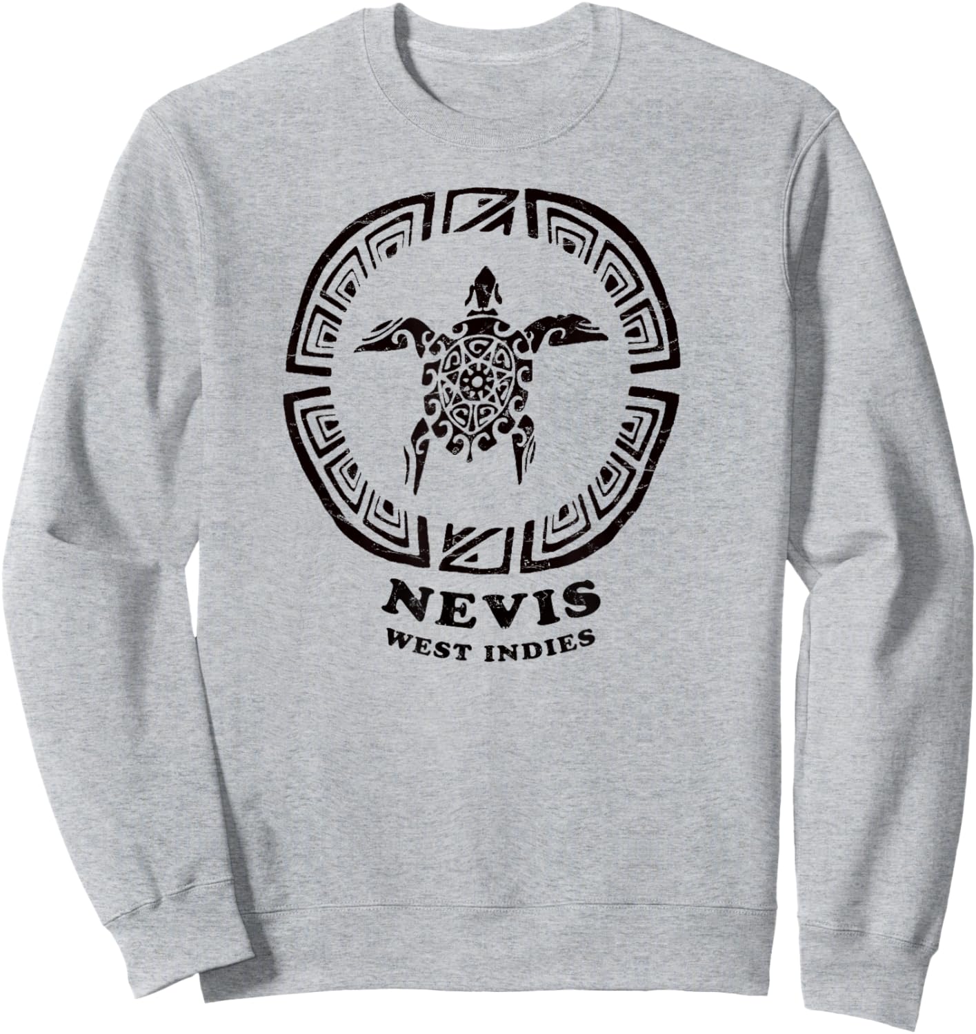 Nevis, West Indies Vintage Tribal Sea Turtle Vacation Sweatshirt - Sweatshirt | Ash