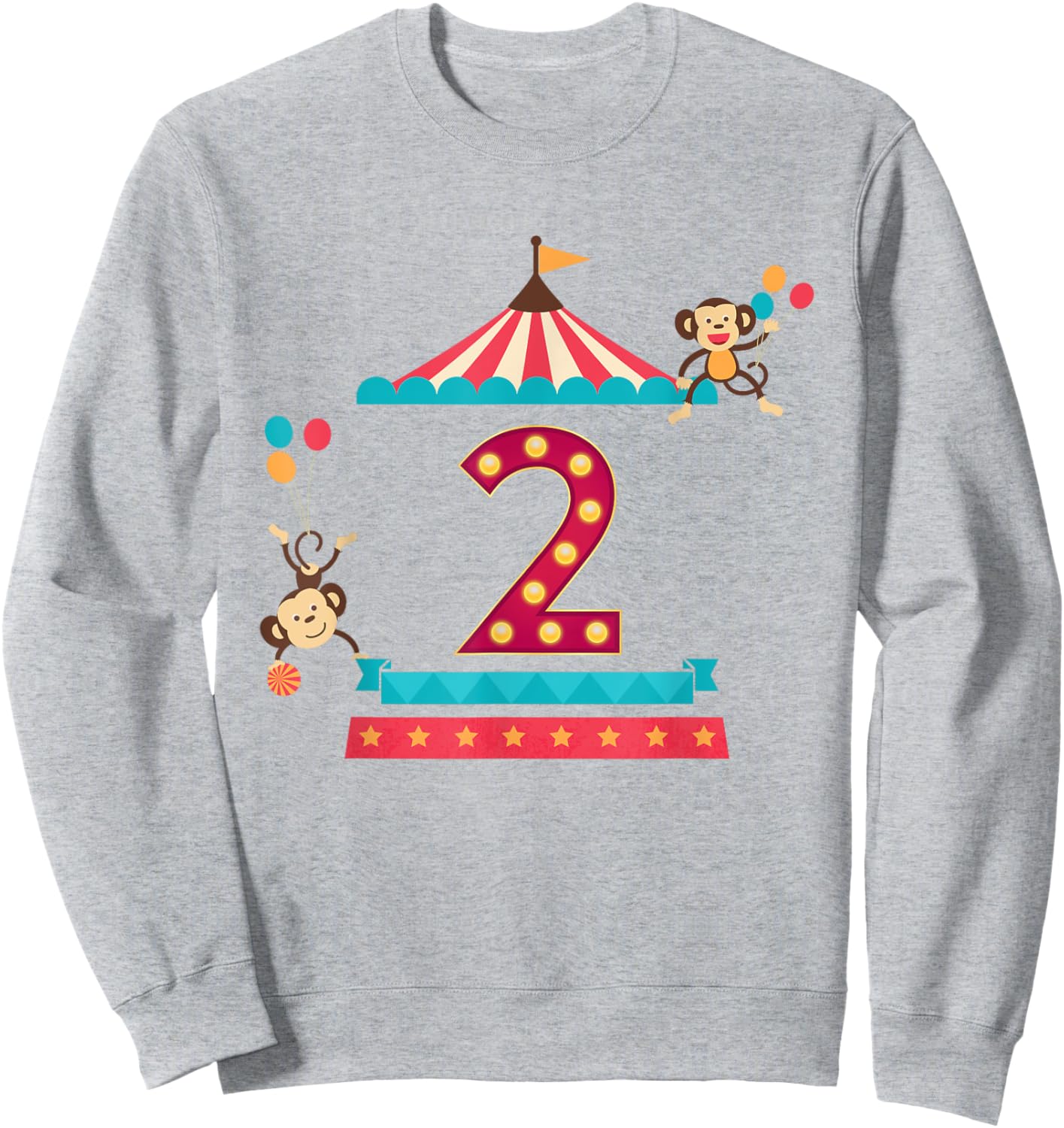 2nd Birthday Circus Top Monkeys 2 Year Old Toddler Carnival Sweatshirt - Sweatshirt | Ash