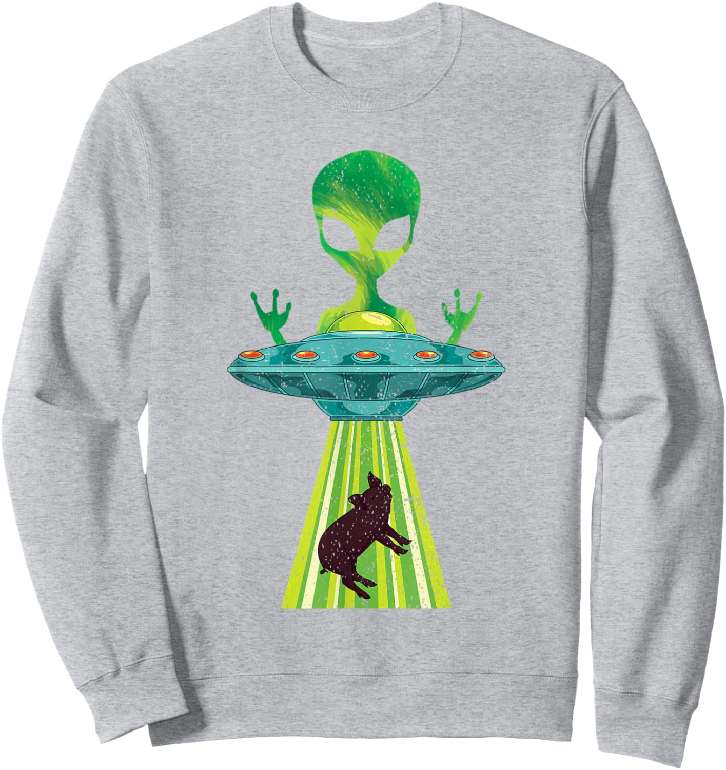 Farm Animal Sci Fi Alien Believer Pig UFO Abduction Alien Sweatshirt - Sweatshirt | Ash