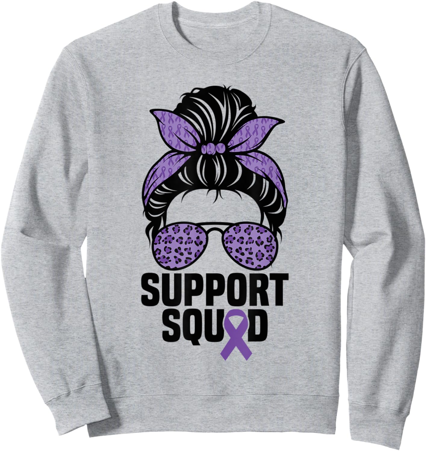 Support Squad Messy Bun Alzheimer's Awareness Purple Ribbon Sweatshirt - Sweatshirt | Ash